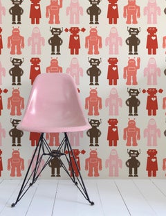 Robots Designer Wallpaper in Red 'Coral, Pink, Red and Brown'