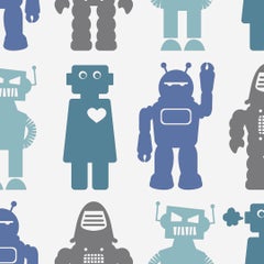 Papier peint Robots Designer in Sky bleu, anthracite et turquoise