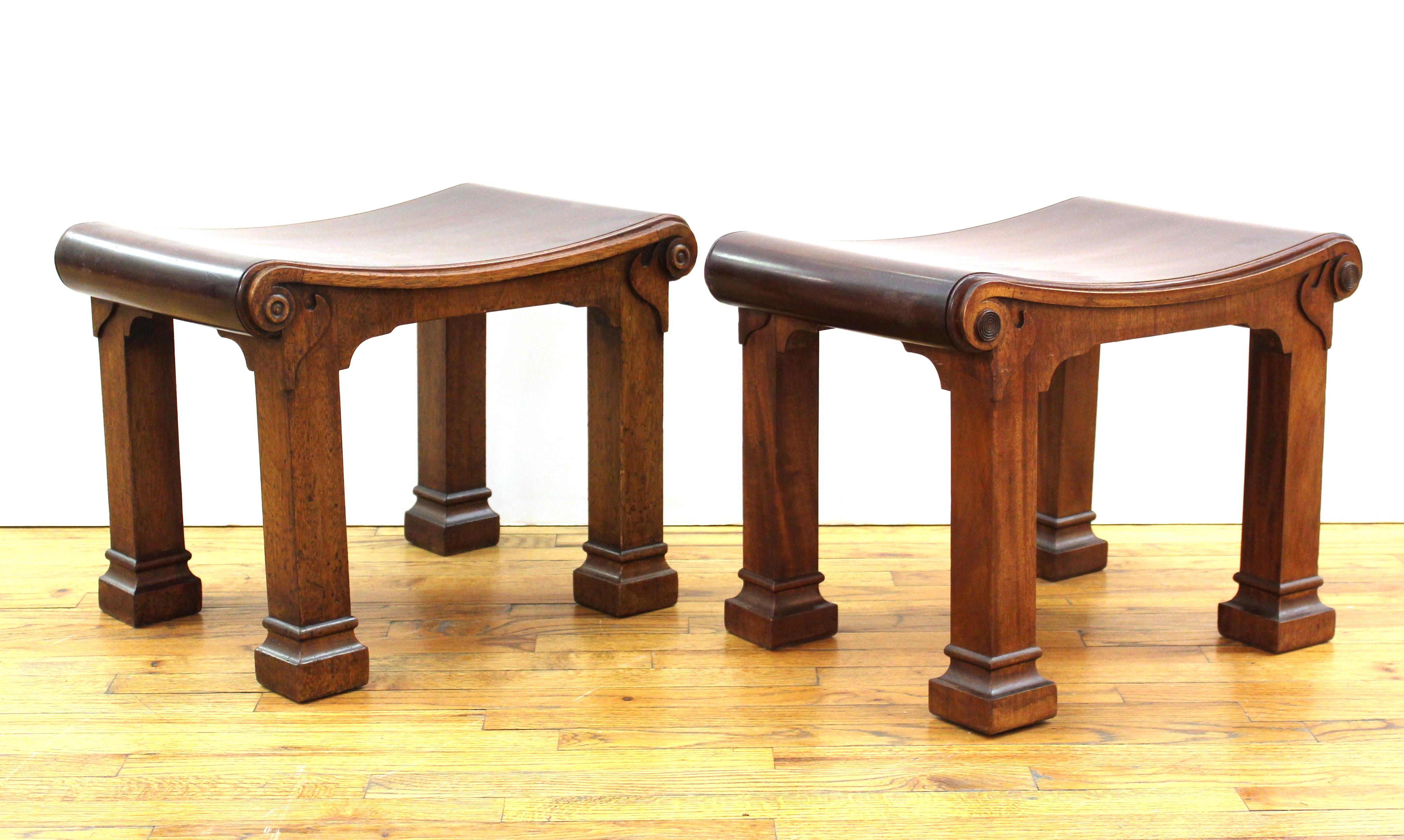 Unknown Robsjohn Gibbings Attributed Neoclassical Style Carved Wood Benches