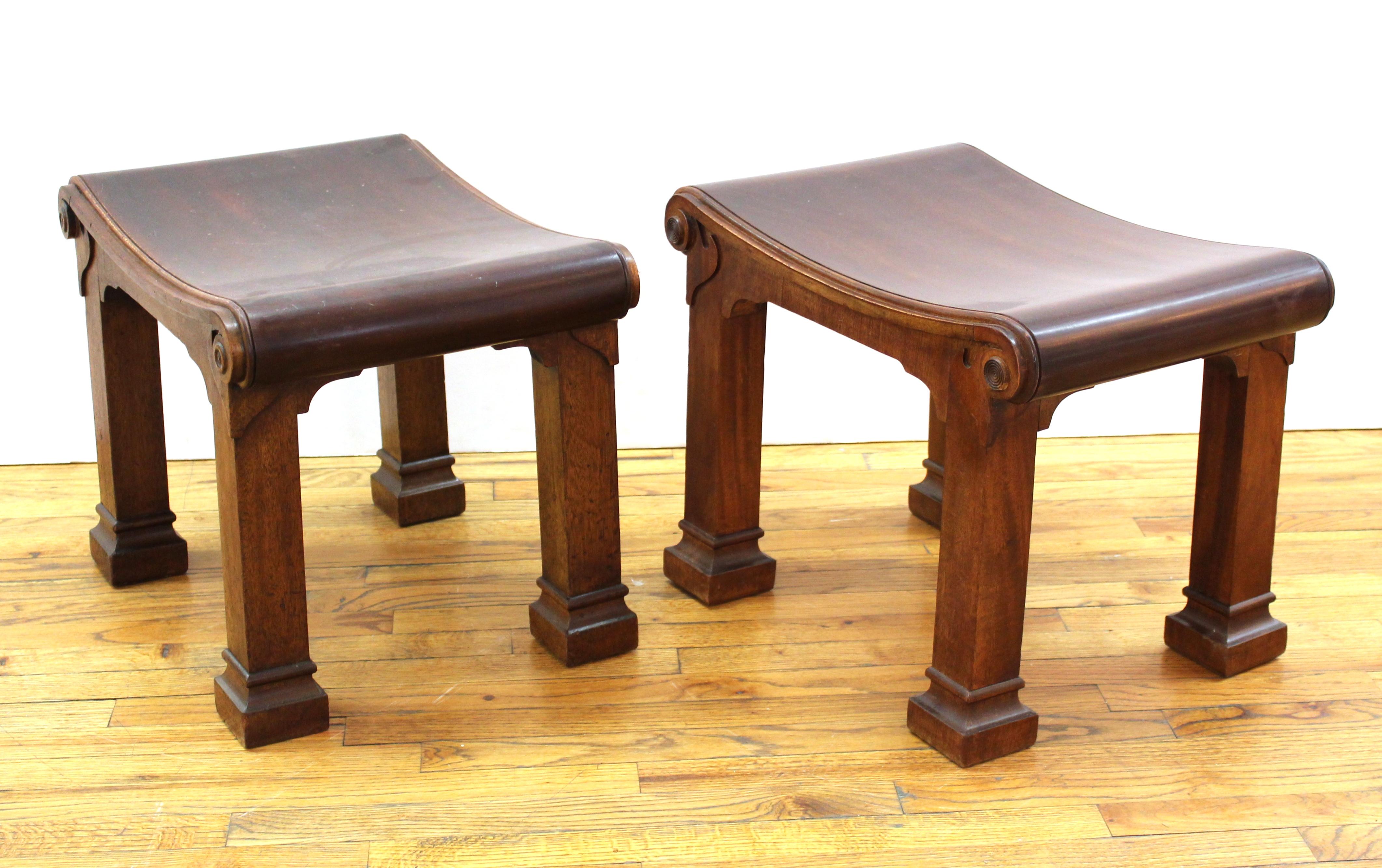 Robsjohn Gibbings Attributed Neoclassical Style Carved Wood Benches In Good Condition In New York, NY