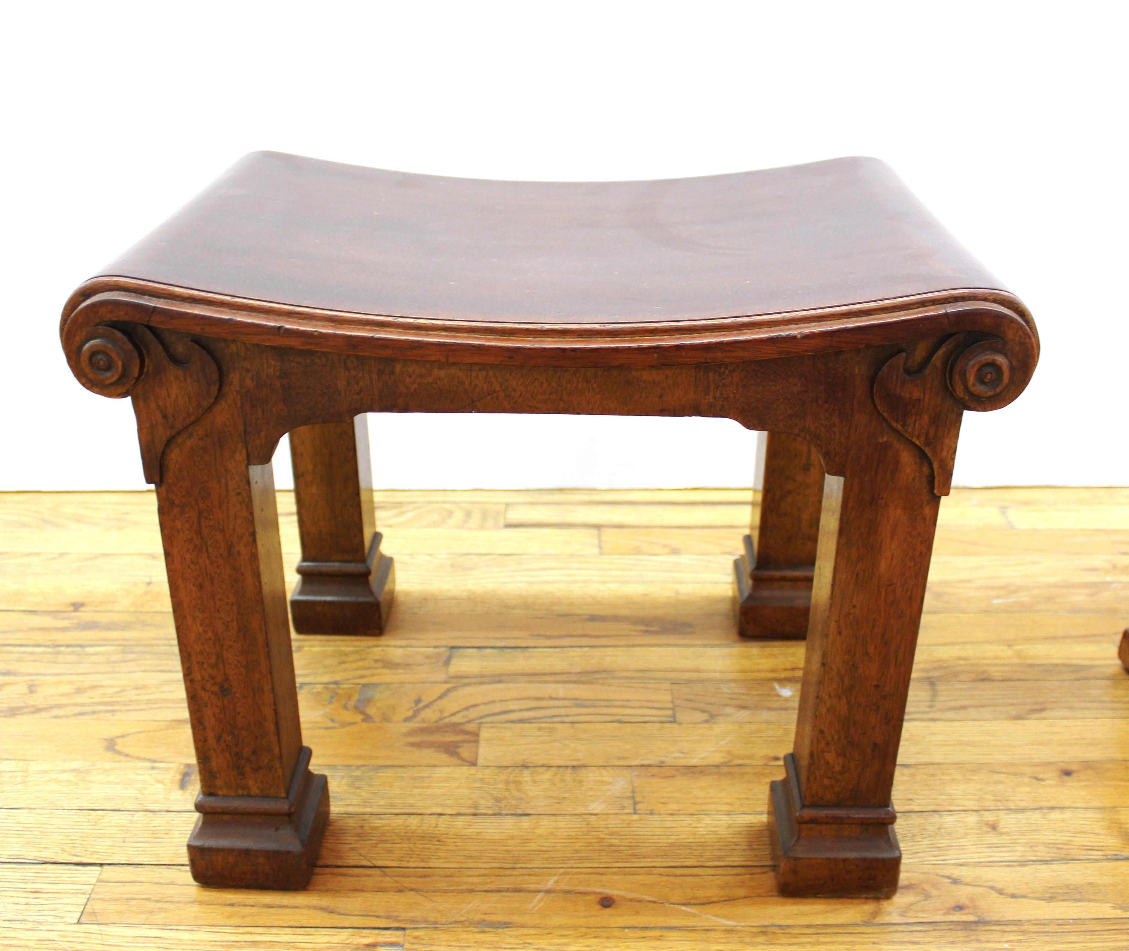 Robsjohn Gibbings Attributed Neoclassical Style Carved Wood Benches 3