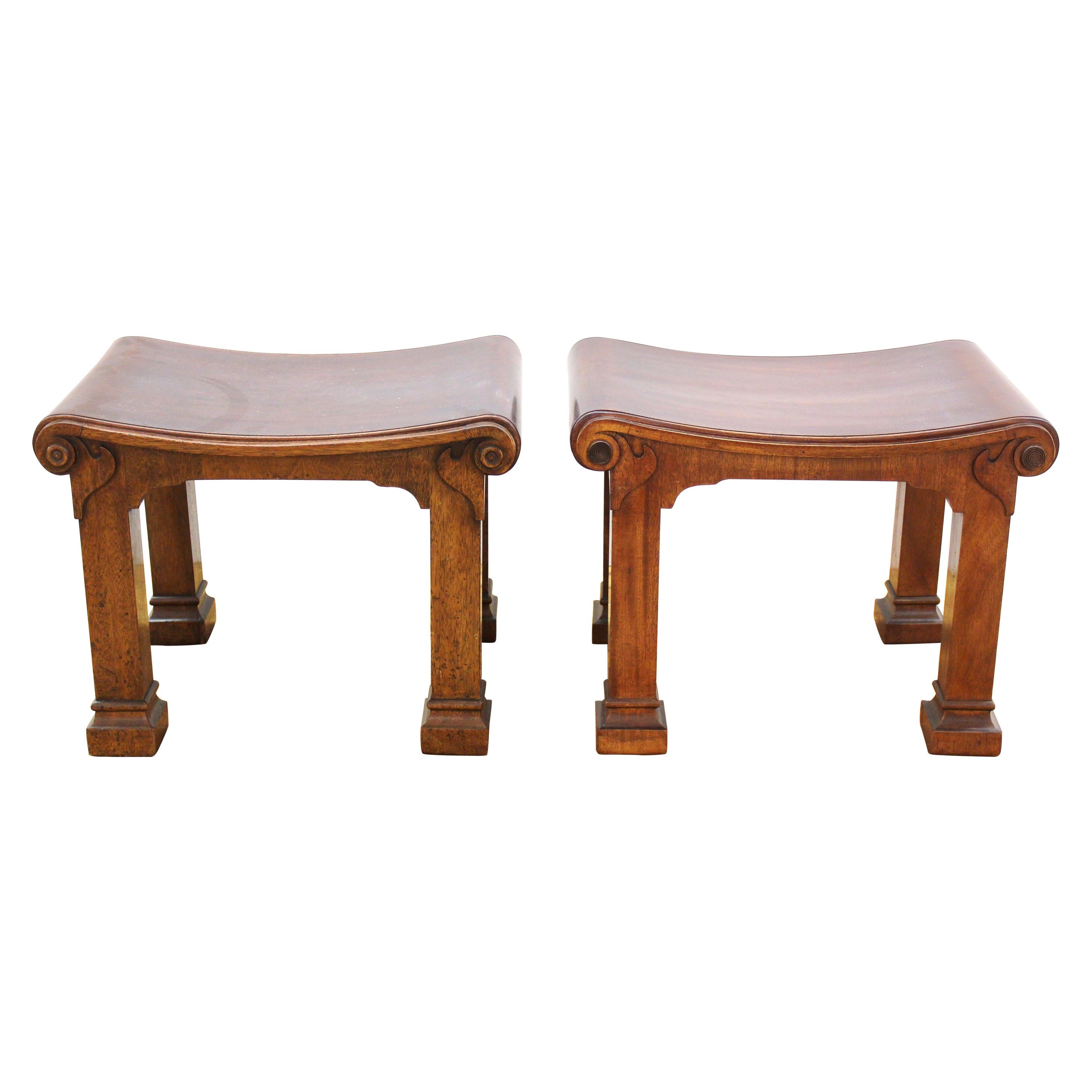 Robsjohn Gibbings Attributed Neoclassical Style Carved Wood Benches