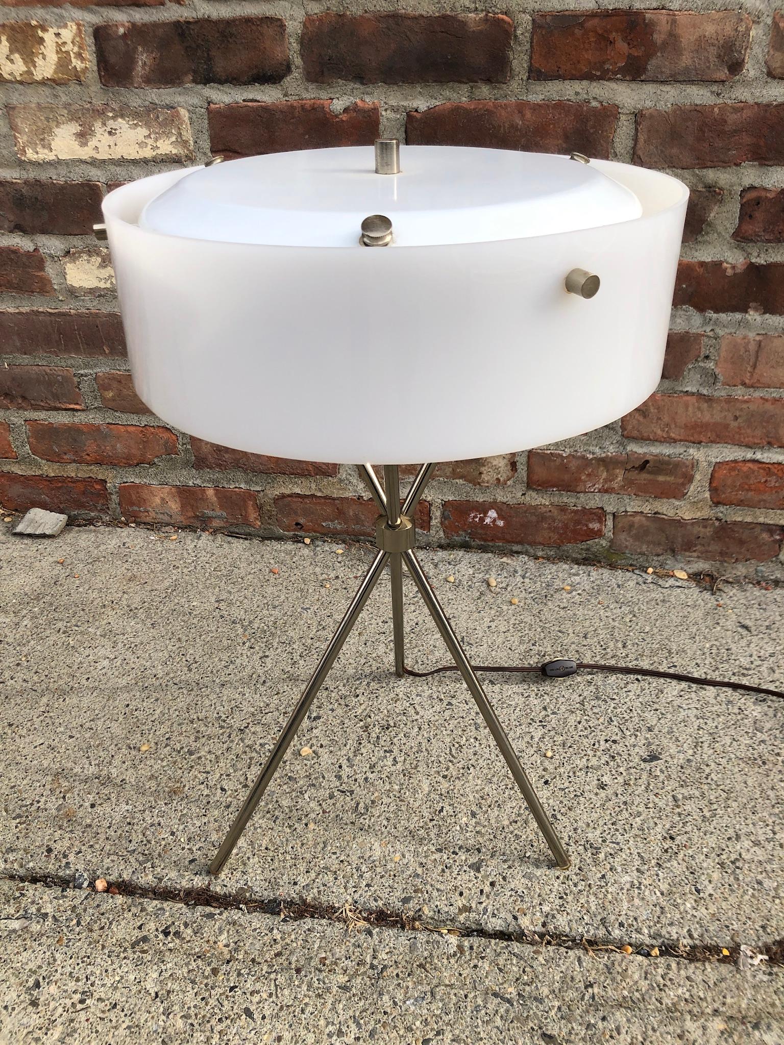 Robsjohn-Gibbings Chromed Tripod Table Lamp for Hansen In Good Condition For Sale In Brooklyn, NY