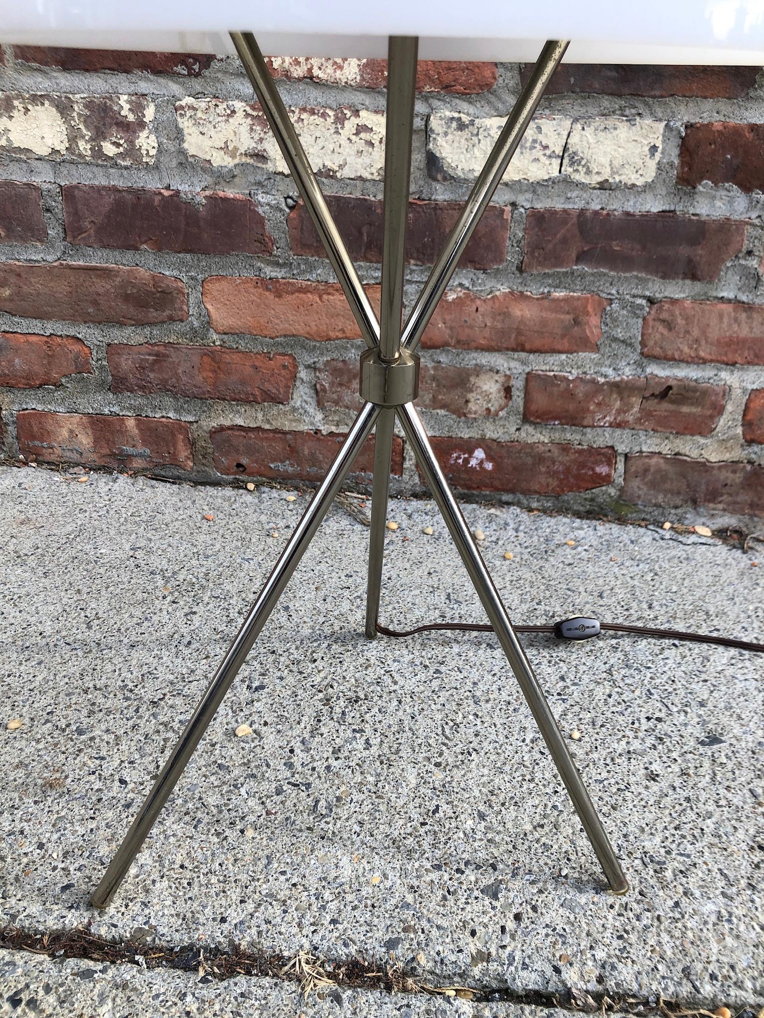 Brass Robsjohn-Gibbings Chromed Tripod Table Lamp for Hansen For Sale