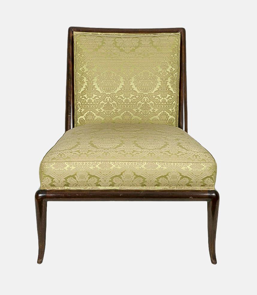 20th Century Robsjohn-Gibbings Classic Slipper Chair in Damask Fabric For Sale