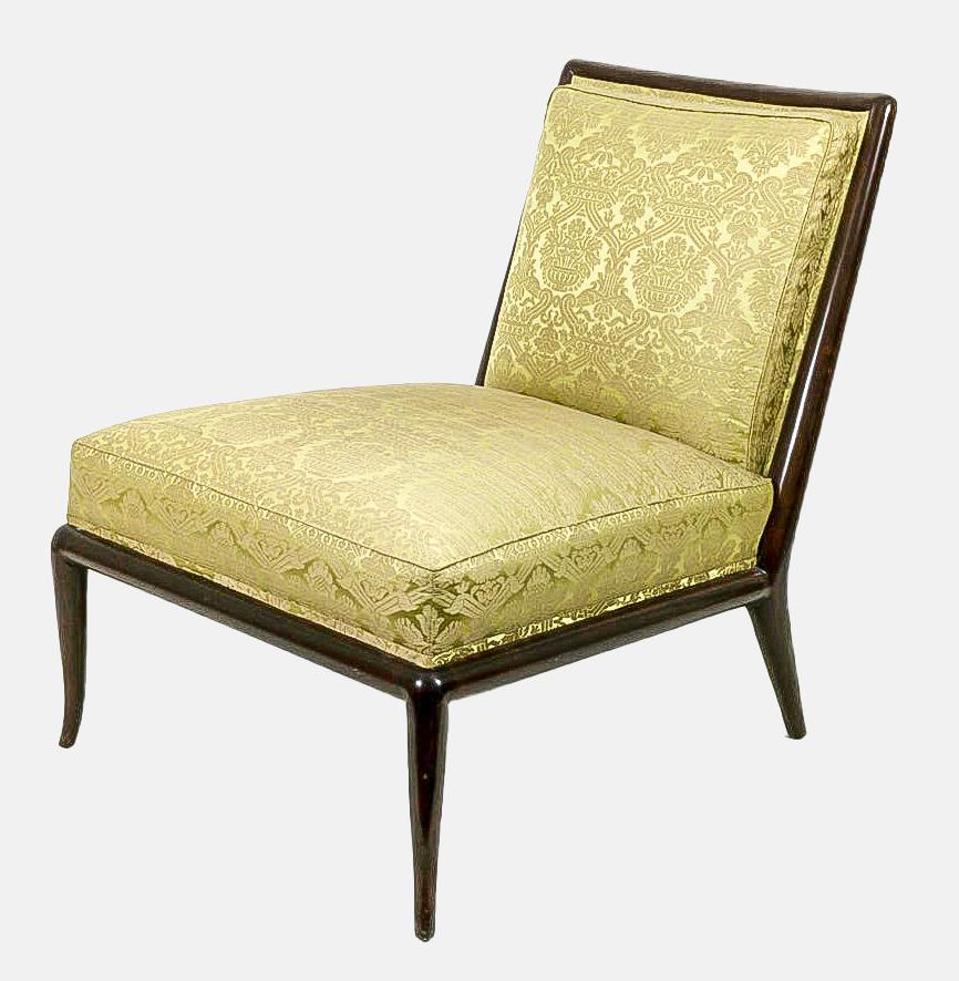 Hardwood Robsjohn-Gibbings Classic Slipper Chair in Damask Fabric For Sale