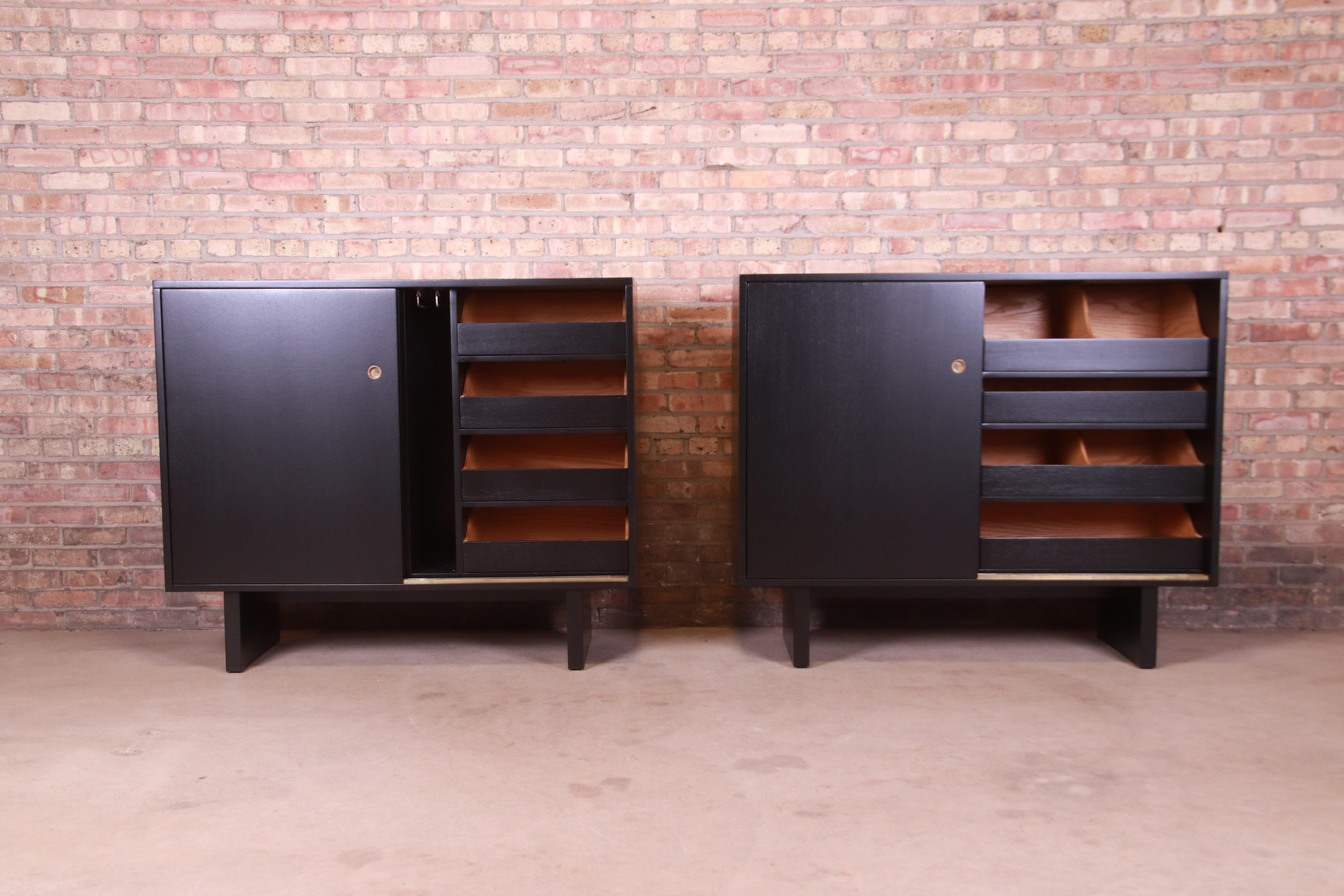 20th Century Robsjohn-Gibbings for Widdicomb Black Lacquered Gentleman's Chests, Refinished