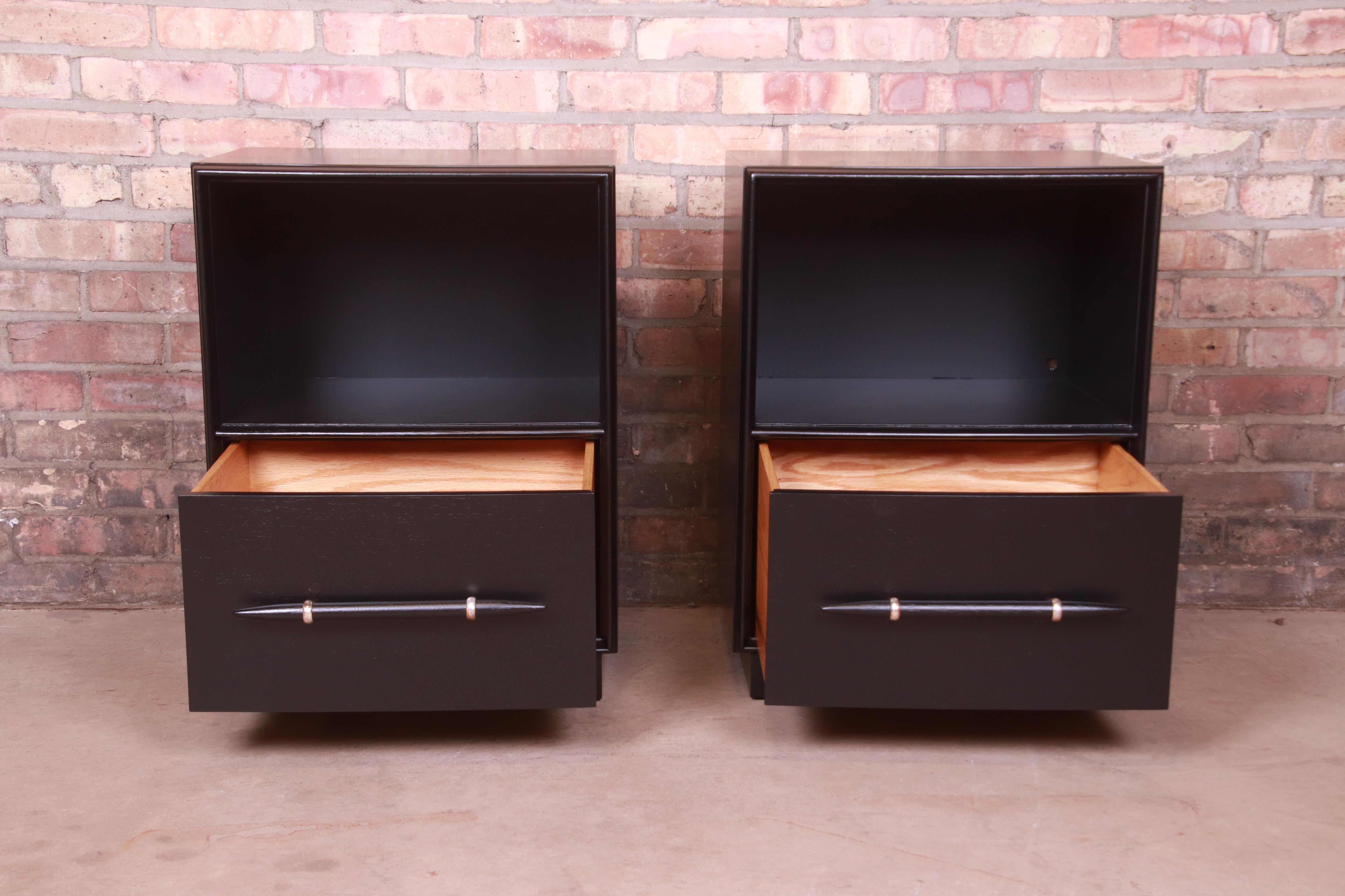 Robsjohn-Gibbings for Widdicomb Black Lacquered Nightstands, Newly Refinished 4