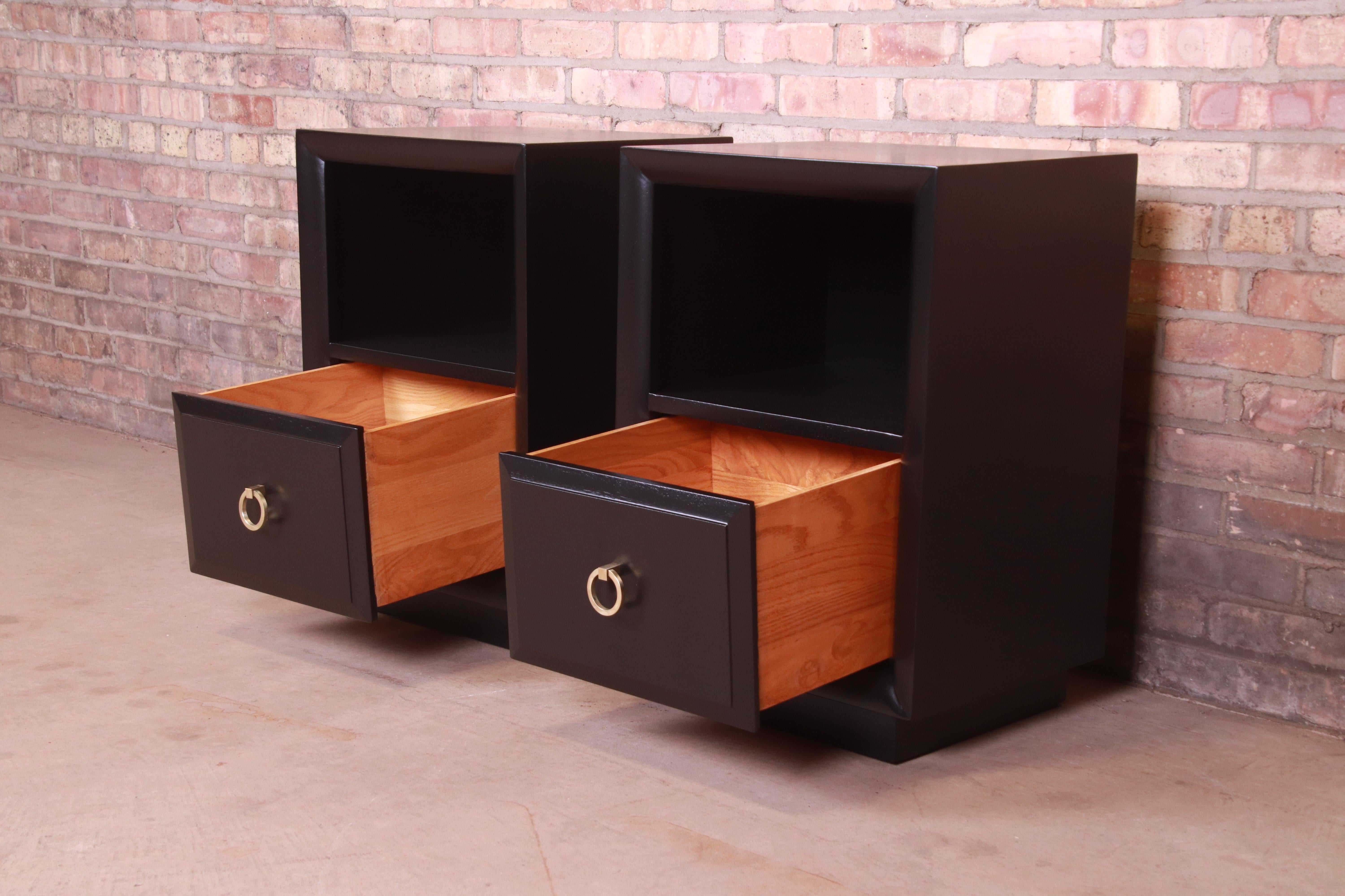 Robsjohn-Gibbings for Widdicomb Black Lacquered Nightstands, Newly Refinished For Sale 1