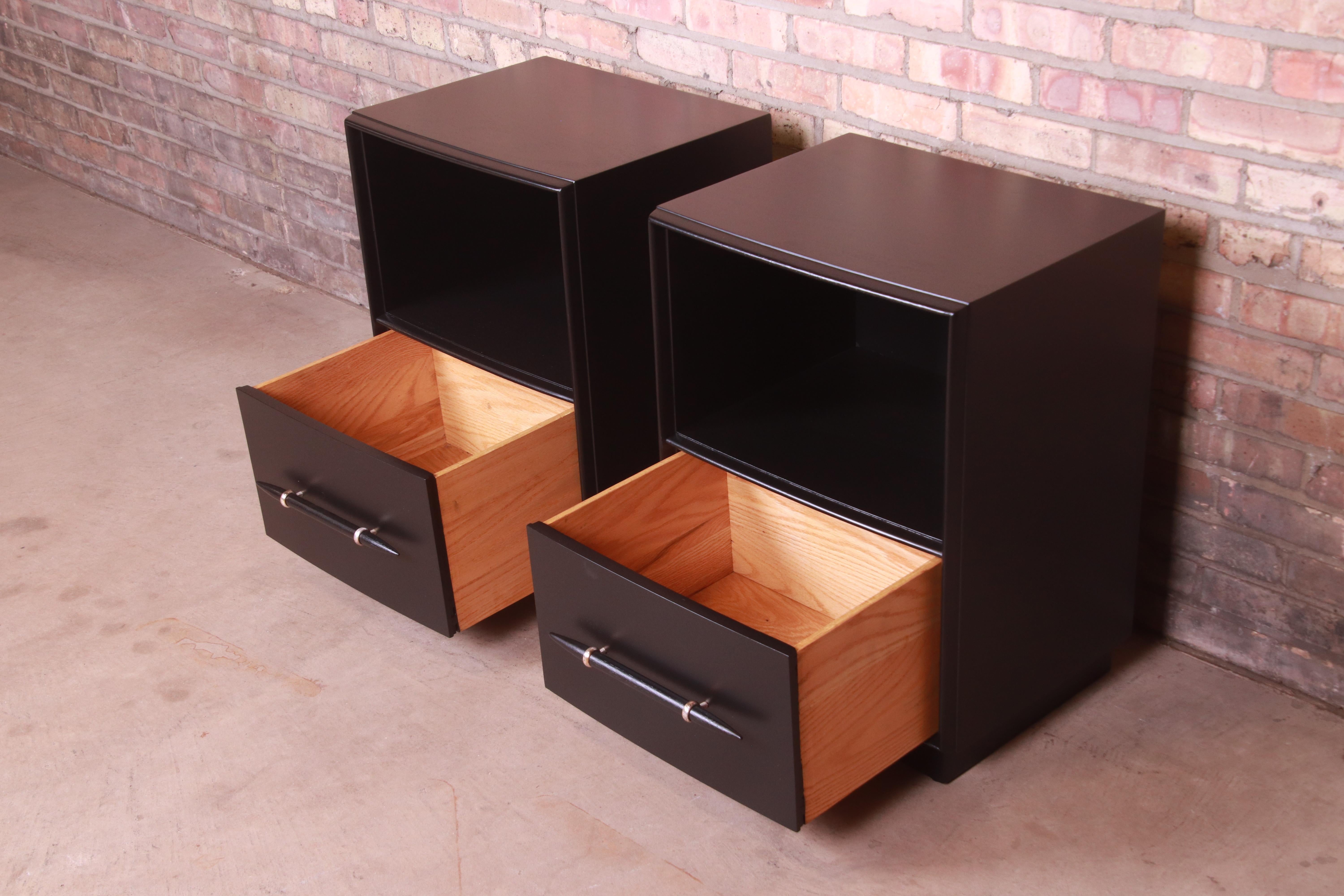 Robsjohn-Gibbings for Widdicomb Black Lacquered Nightstands, Newly Refinished 1