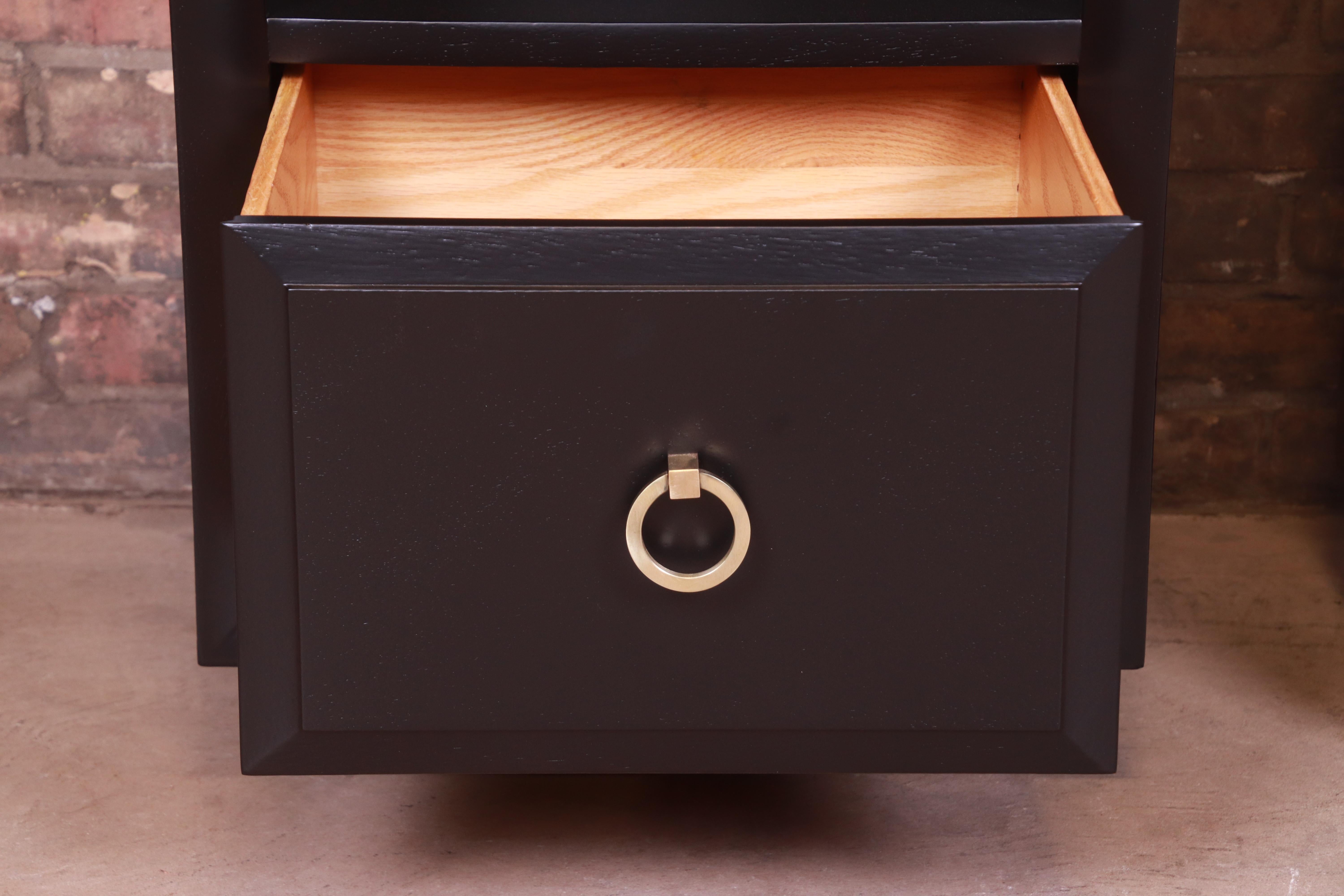 Robsjohn-Gibbings for Widdicomb Black Lacquered Nightstands, Newly Refinished For Sale 2