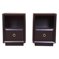 Robsjohn-Gibbings for Widdicomb Black Lacquered Nightstands, Newly Refinished