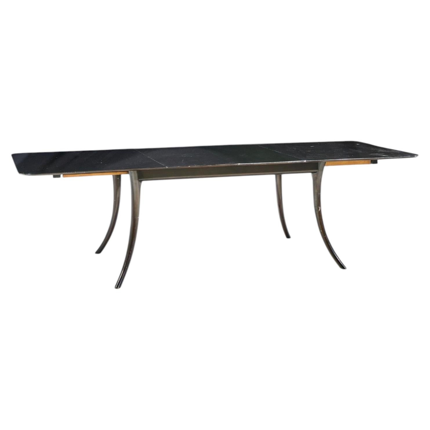 Robsjohn Gibbings for Widdicomb Ebonized Saber Leg Dining Table with 2 Leaves