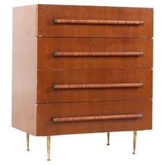 Vintage Robsjohn Gibbings for Widdicomb MCM Bleached Mahogany Cane Brass Highboy Dresser