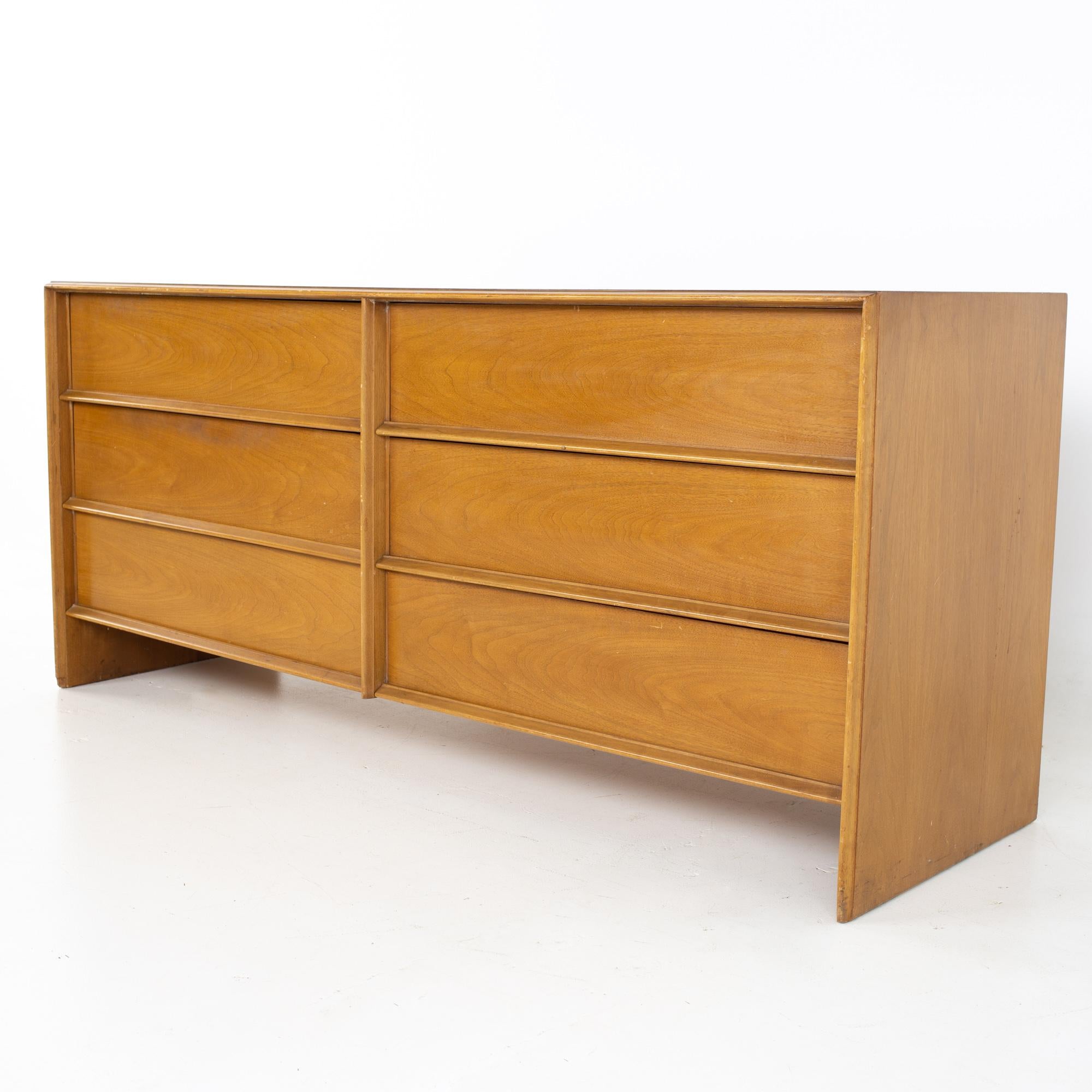 Robsjohn Gibbings for Widdicomb Mid Century blonde lowboy dresser
Dresser measures: 68 wide x 21.5 deep x 30.5 inches high

All pieces of furniture can be had in what we call restored vintage condition. That means the piece is restored upon