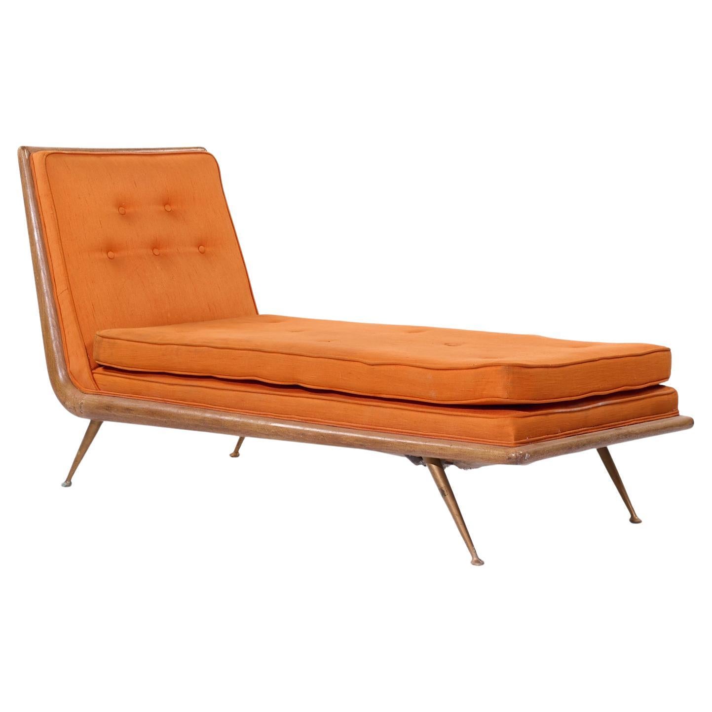 Robsjohn Gibbings für Widdicomb Mid Century Messing, Mahagoni Chaise Lounge Chair im Angebot
