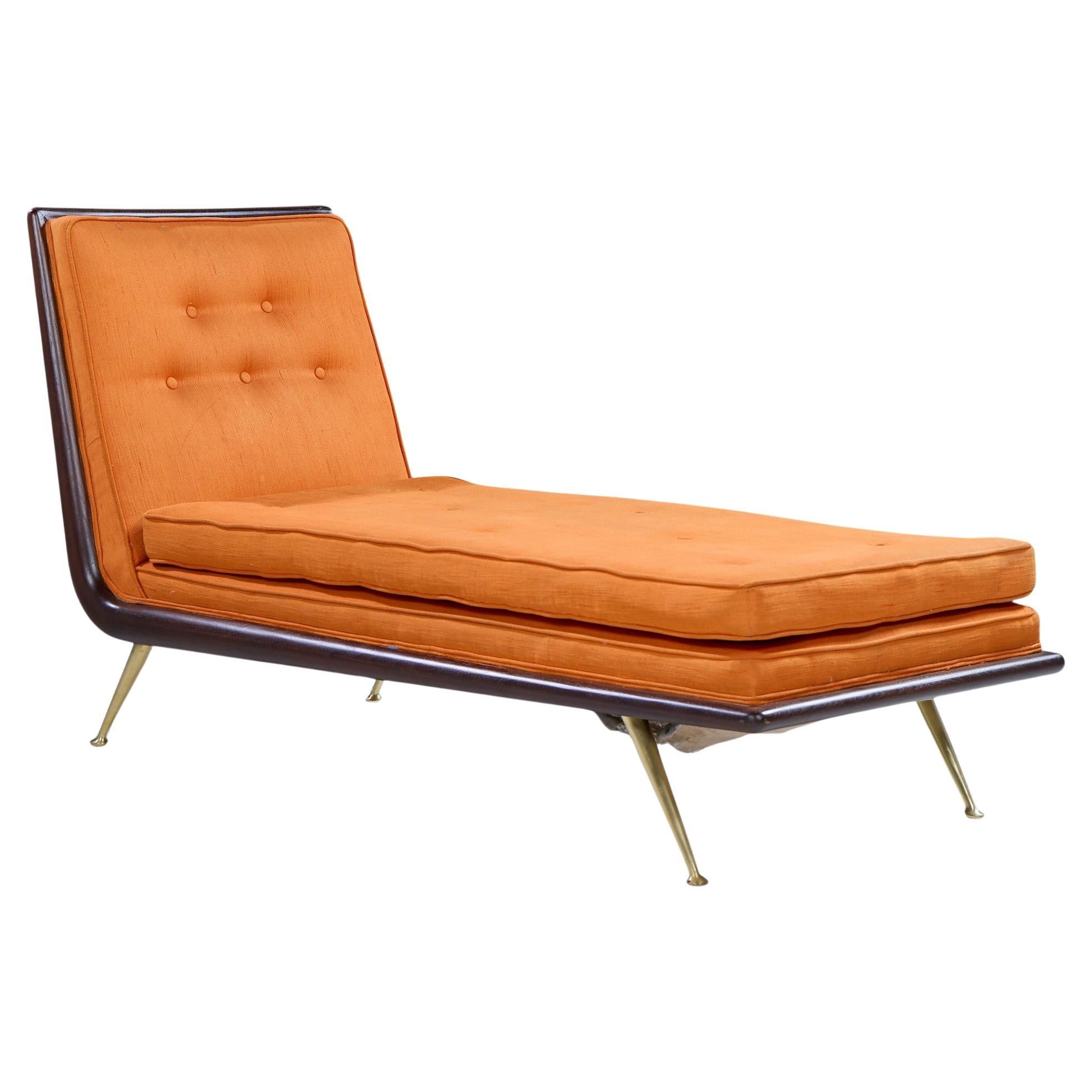 Robsjohn Gibbings for Widdicomb Mid Century Brass, Mahogany Chaise Lounge Chair