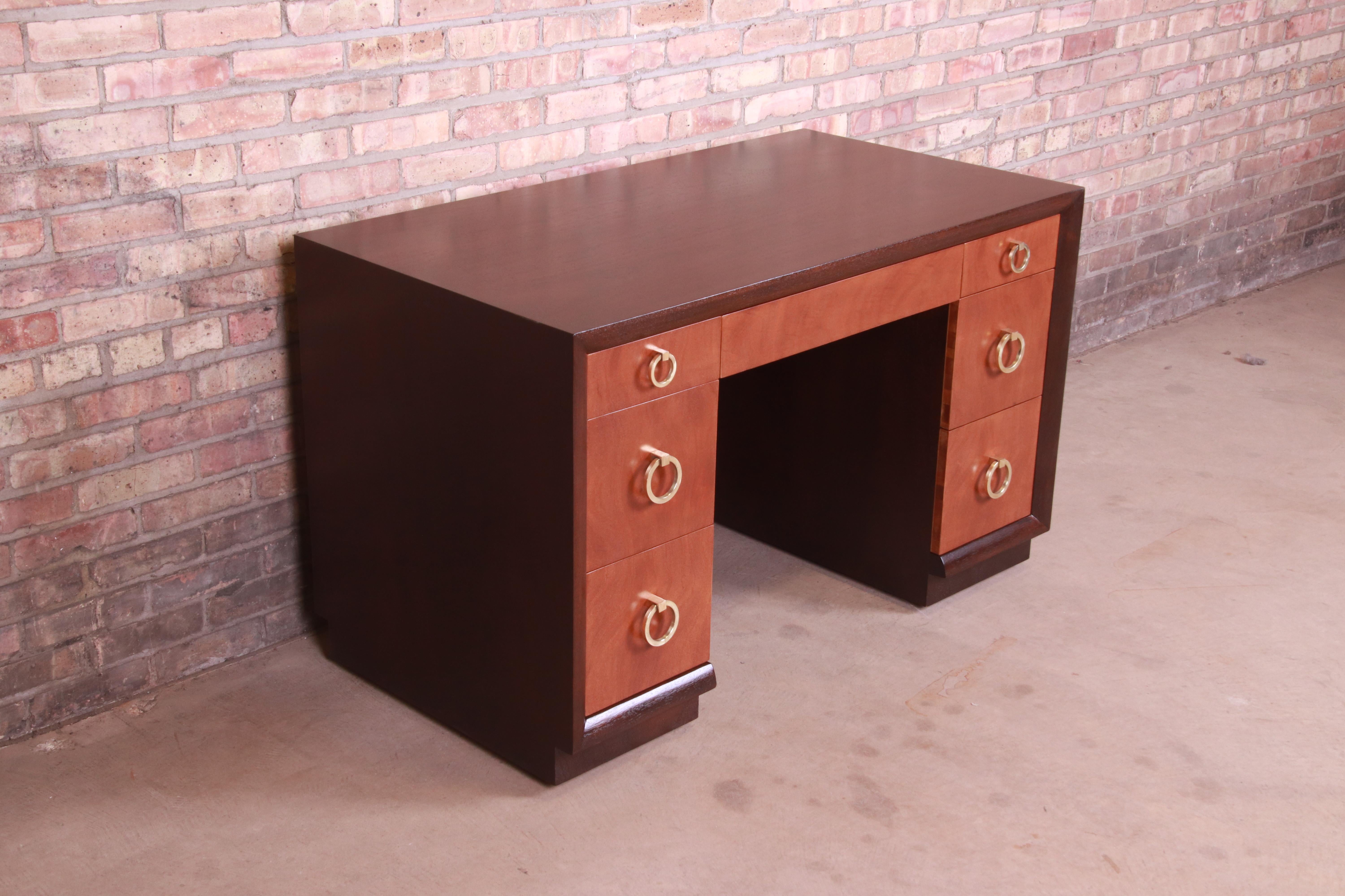 Robsjohn-Gibbings for Widdicomb Mid-Century Hollywood Regency Desk, Refinished In Good Condition In South Bend, IN