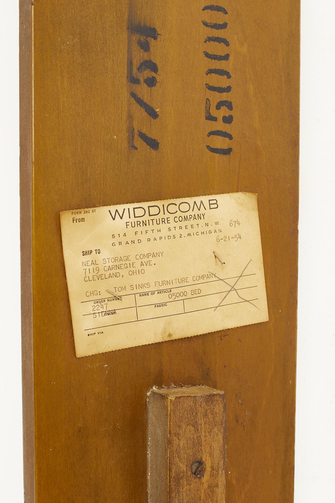 Late 20th Century Robsjohn Gibbings for Widdicomb Mid Century Walnut Brass and Cane King Headboard