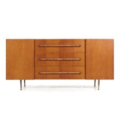 Robsjohn Gibbings for Widdicomb Mid Century Walnut Cane and Brass Credenza