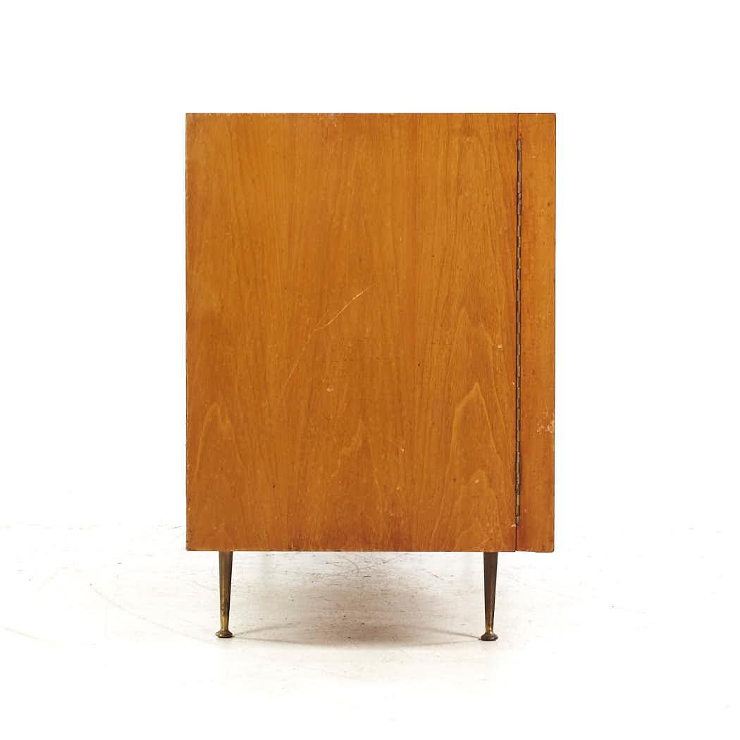 American Robsjohn Gibbings for Widdicomb Mid Century Walnut Cane and Brass Credenza For Sale