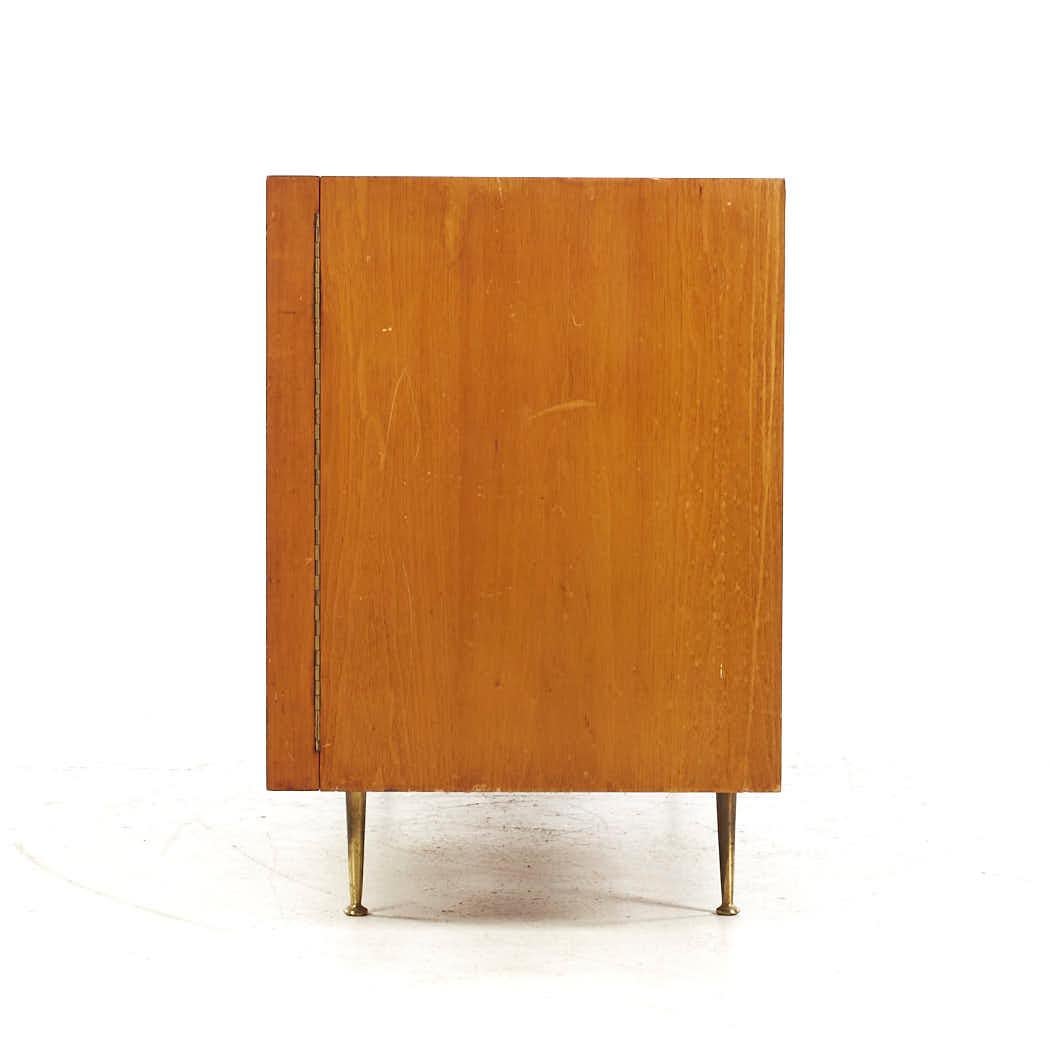 Robsjohn Gibbings for Widdicomb Mid Century Walnut Cane and Brass Credenza In Good Condition For Sale In Countryside, IL