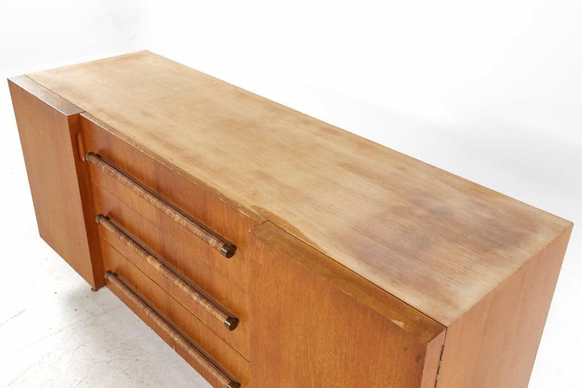 Late 20th Century Robsjohn Gibbings for Widdicomb Mid Century Walnut Cane and Brass Credenza For Sale
