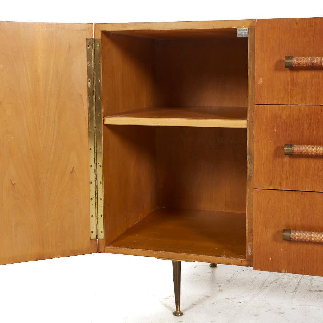 Robsjohn Gibbings for Widdicomb Mid Century Walnut Cane and Brass Credenza For Sale 2