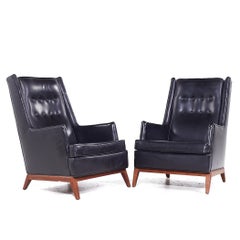 Robsjohn Gibbings for Widdicomb Mid Century Walnut Highback Lounge Chair - Pair