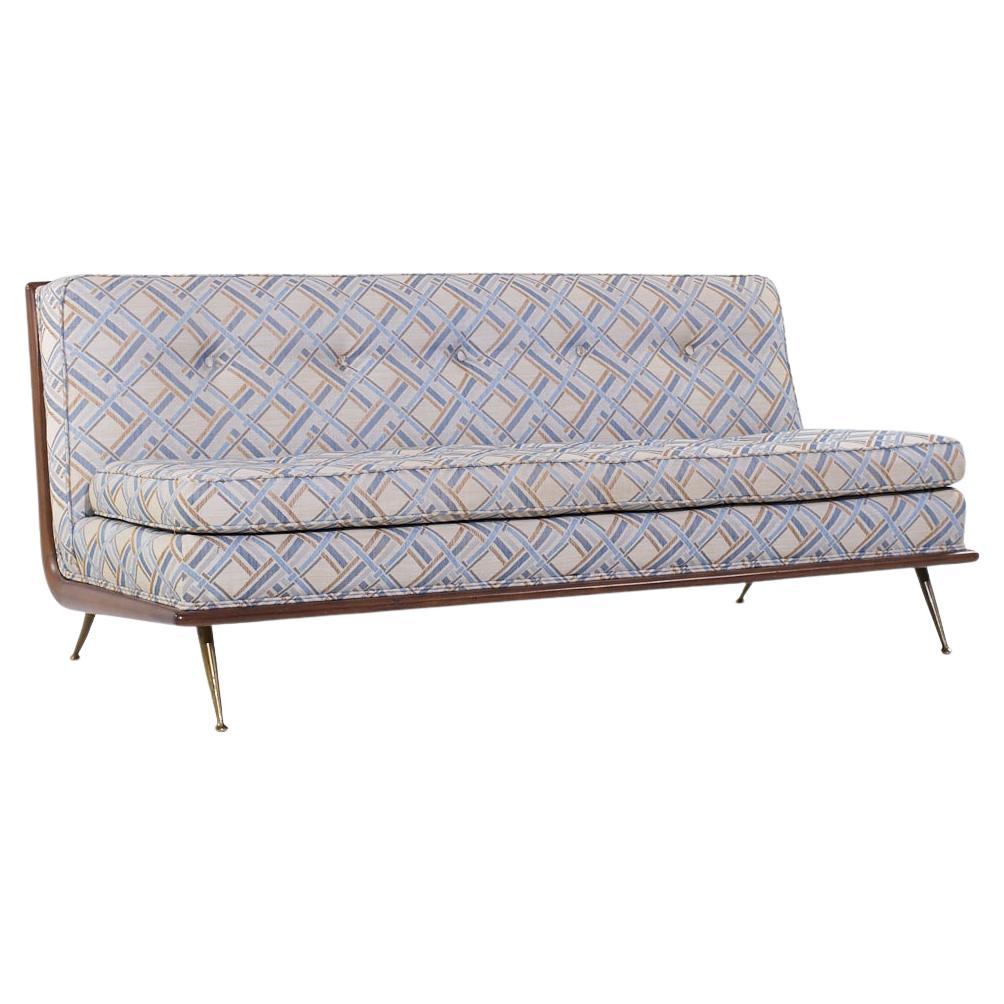Robsjohn Gibbings for Widdicomb Model 1727 MCM Walnut and Brass Sofa