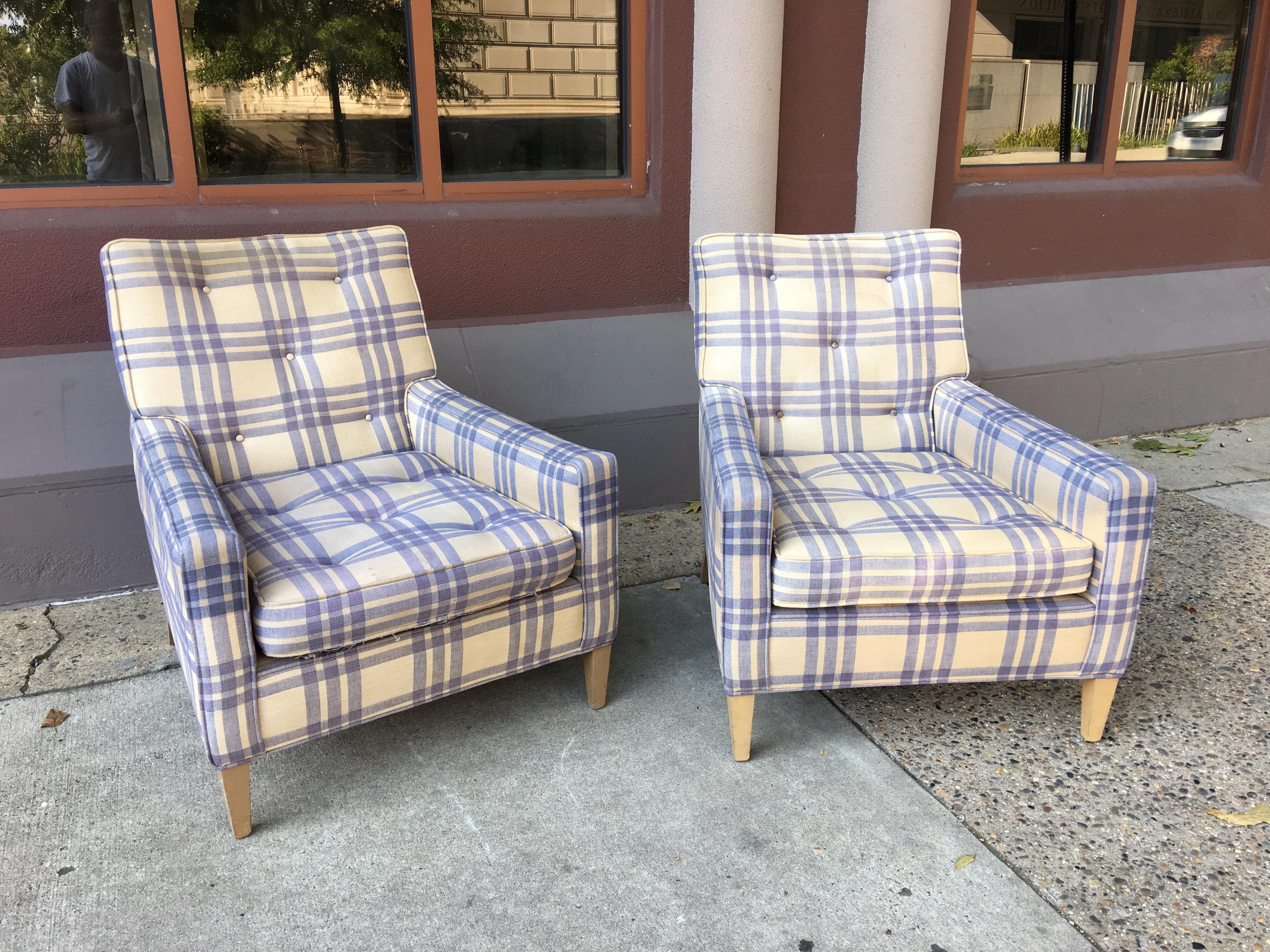 Nice Robsjohn Gibbings deep lounge chairs! Sink back in and enjoy! Chairs need to be reupholstered, we can drop them off at our Upholsterer if you send the fabric! Chairs look good from all sides!