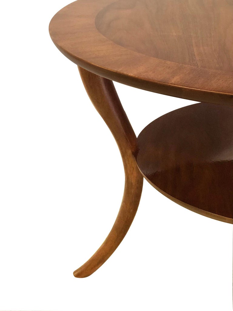 Mid-Century Modern Robsjohn-Gibbings for Widdicomb Round Walnut Klismos Sabre-Leg Round Table For Sale