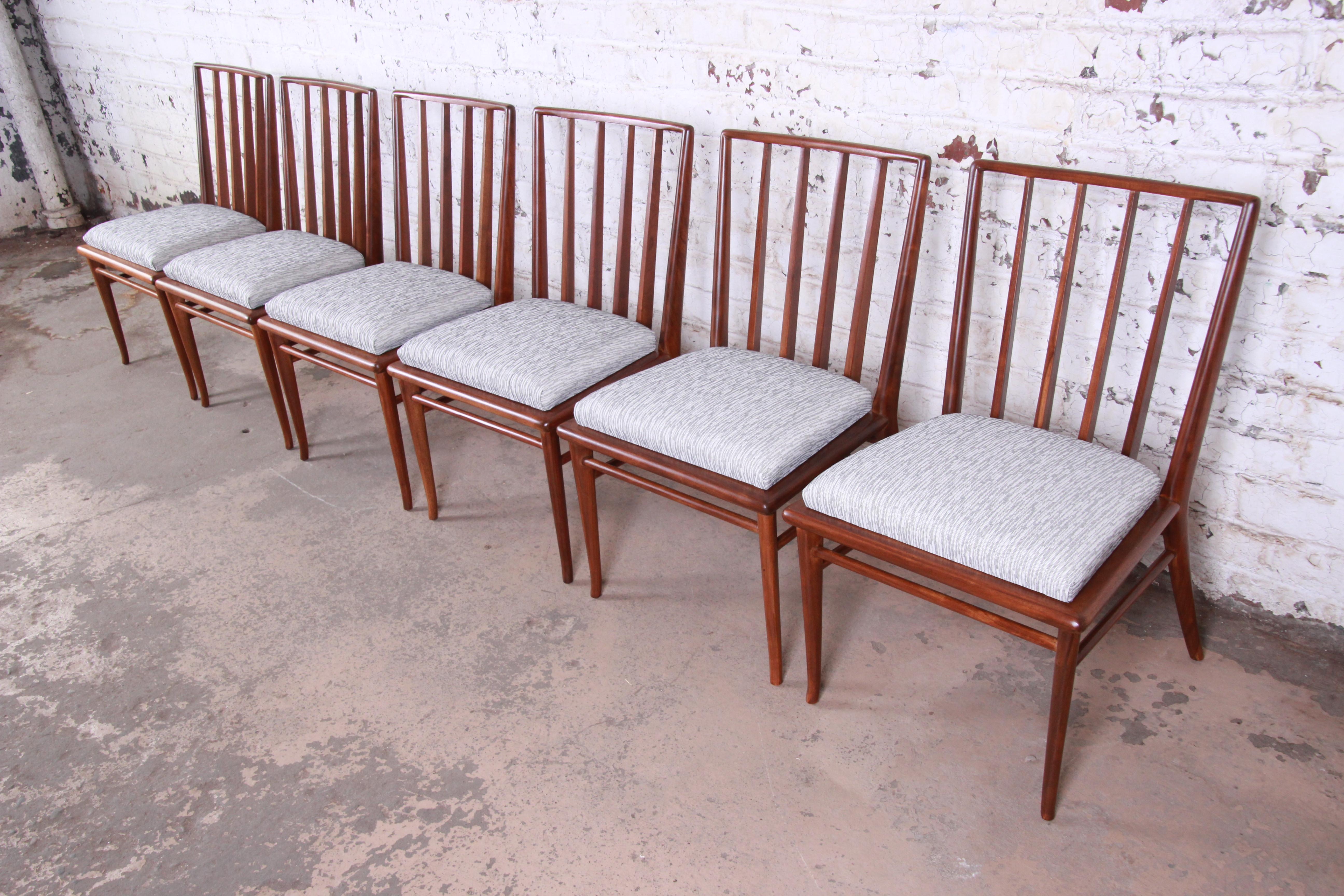 American Robsjohn-Gibbings for Widdicomb Sculpted Walnut Dining Chairs, Fully Restored