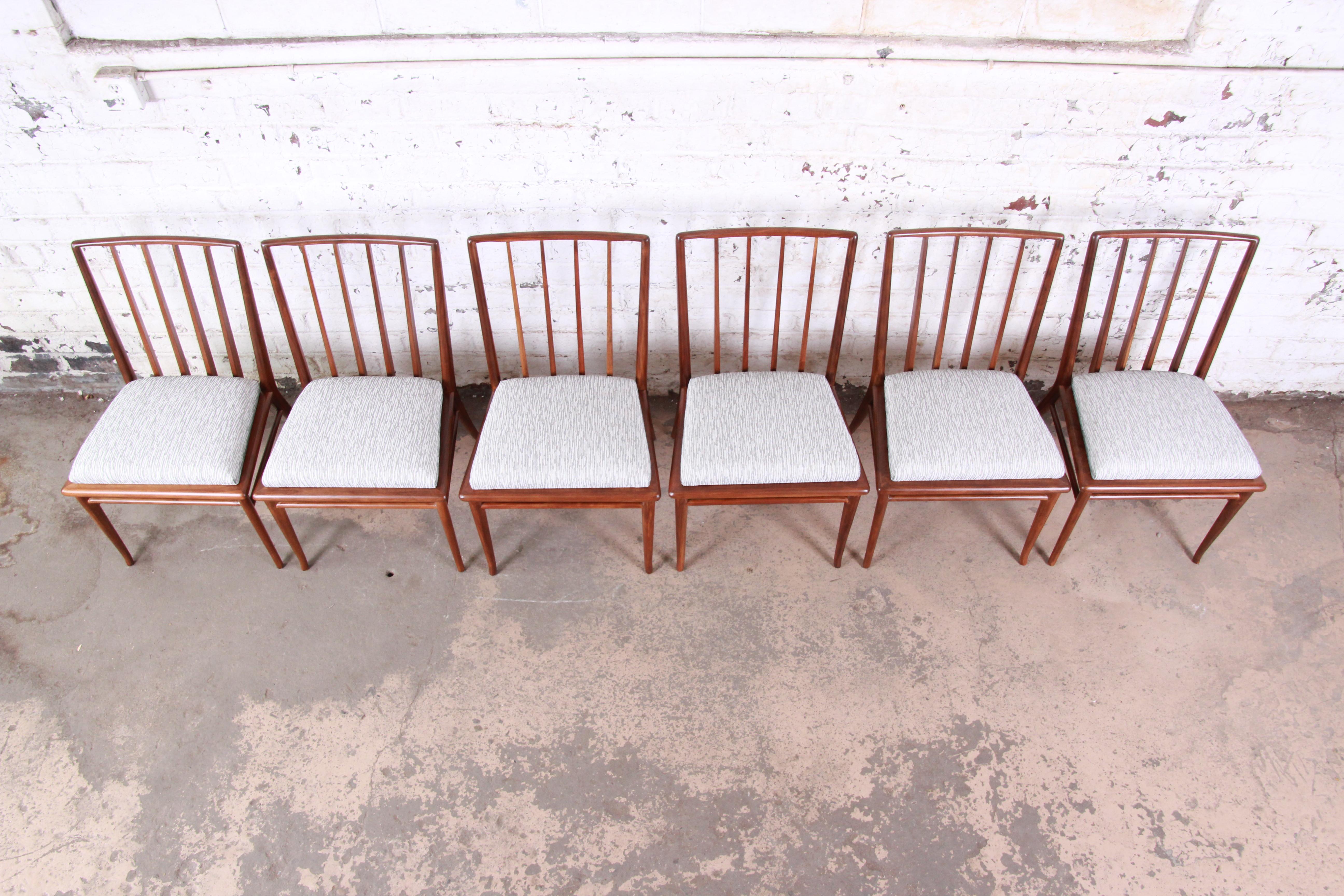 Upholstery Robsjohn-Gibbings for Widdicomb Sculpted Walnut Dining Chairs, Fully Restored