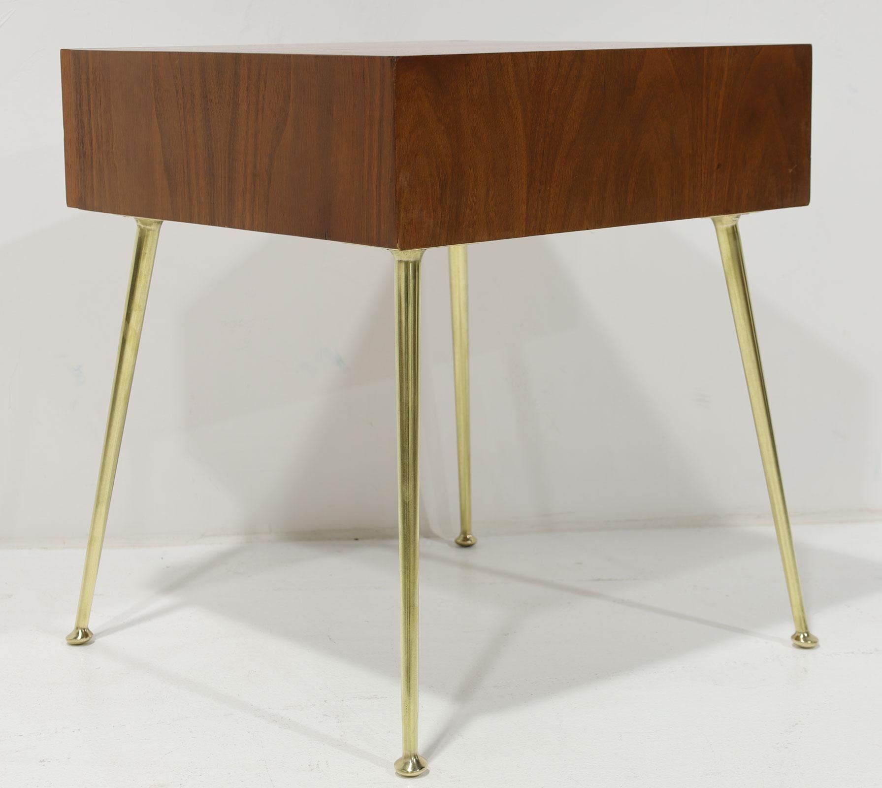 American Robsjohn-Gibbings for Widdicomb Side Table in Walnut, Brass and Cane, 1950s For Sale