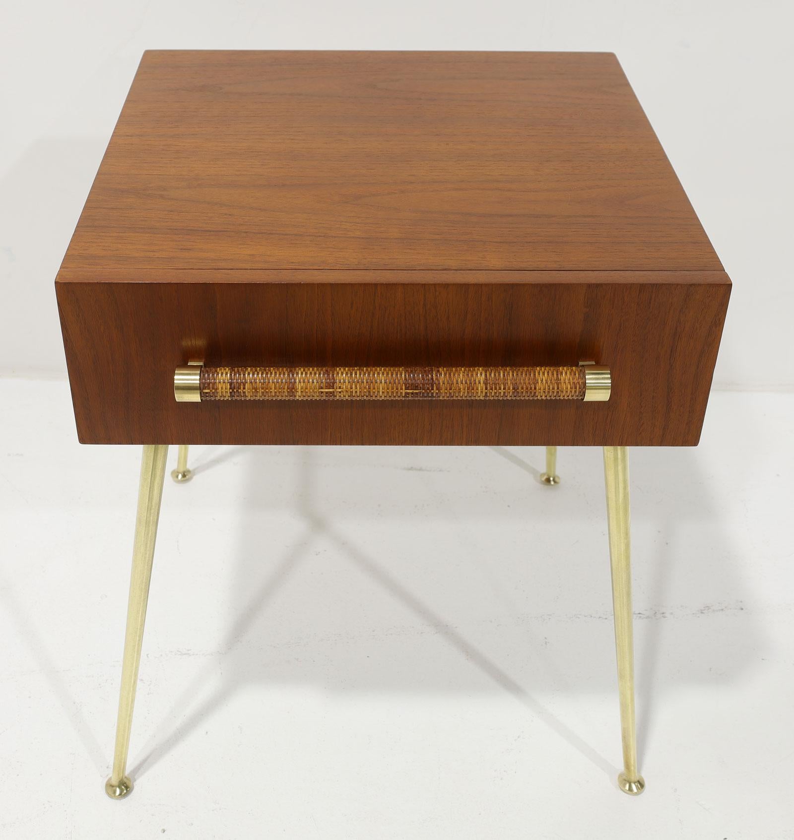 Robsjohn-Gibbings for Widdicomb Side Table in Walnut, Brass and Cane, 1950s In Good Condition For Sale In Dallas, TX