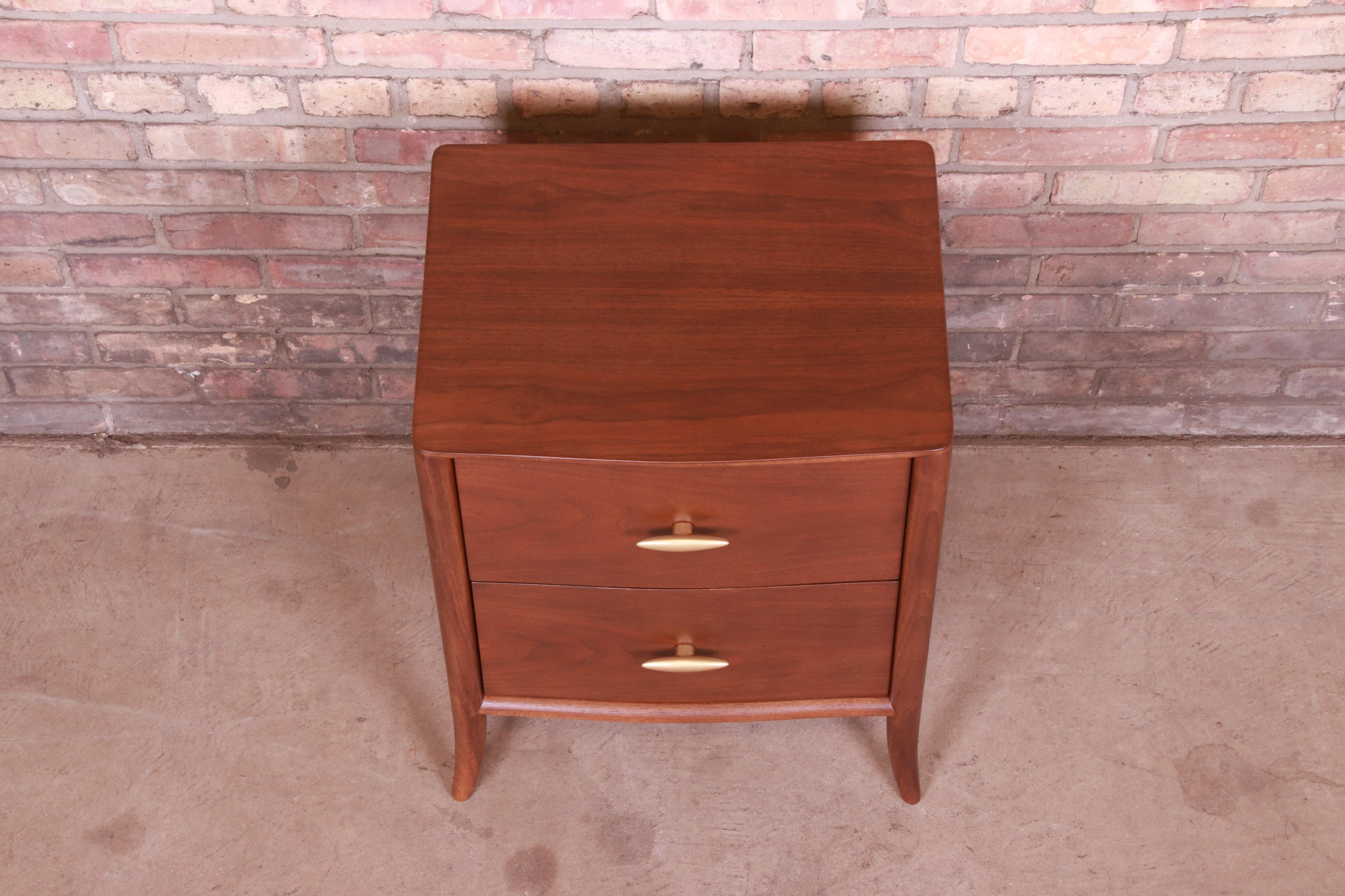 Robsjohn-Gibbings for Widdicomb Walnut Saber Leg Nightstand, Newly Refinished 6