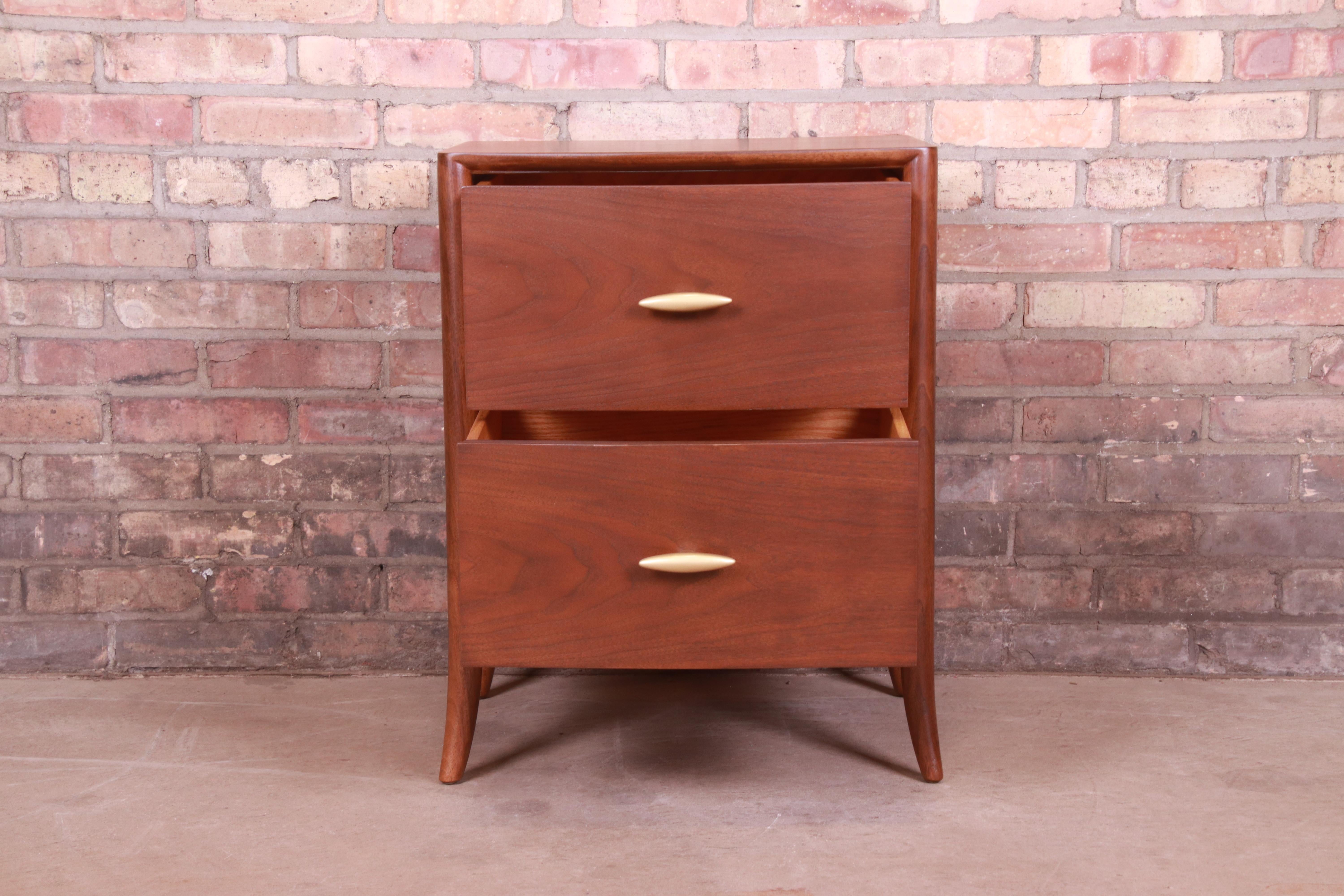 Mid-20th Century Robsjohn-Gibbings for Widdicomb Walnut Saber Leg Nightstand, Newly Refinished