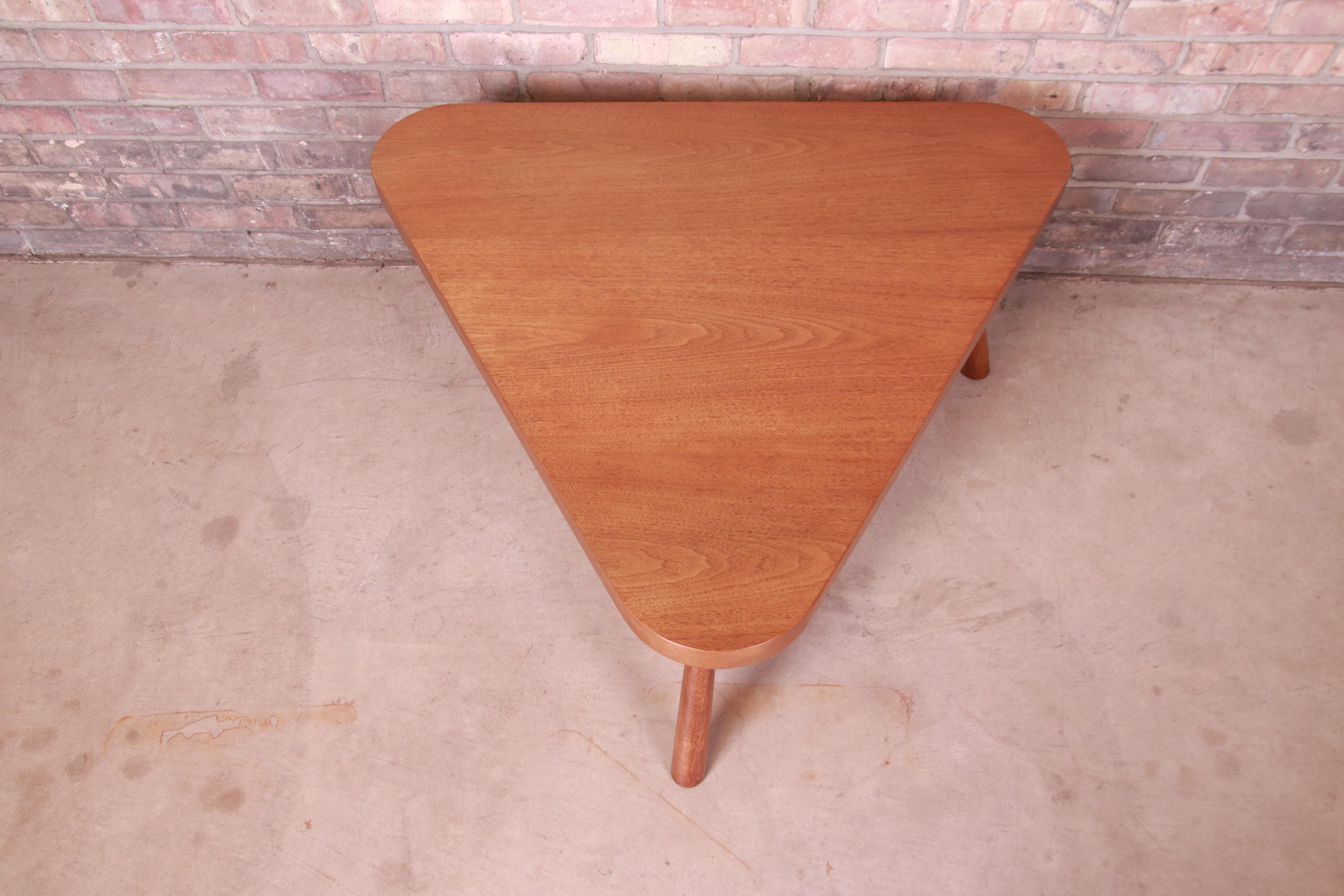 Robsjohn-Gibbings for Widdicomb Walnut Triangular Coffee Table, Newly Refinished For Sale 2