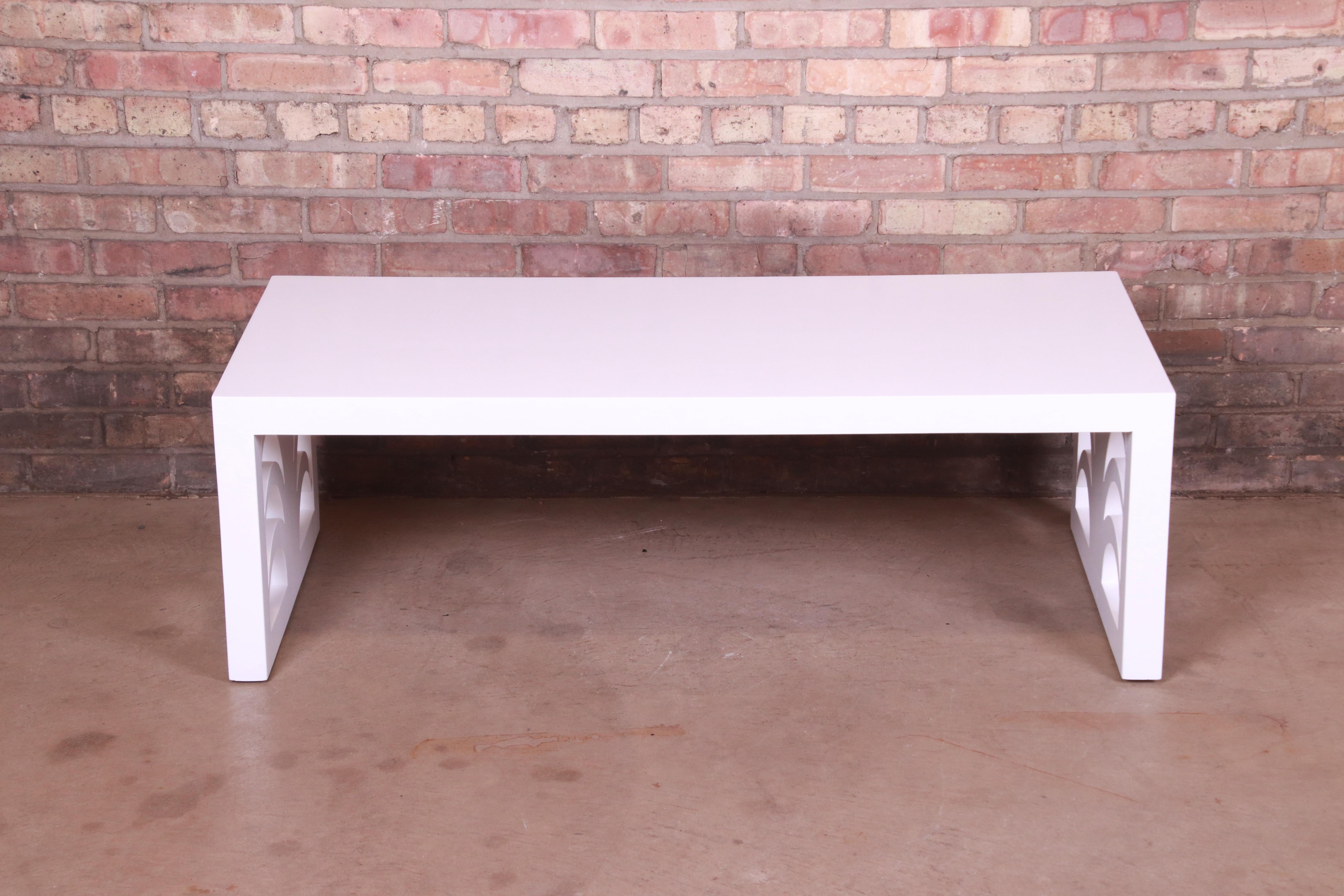 Mid-Century Modern Robsjohn-Gibbings for Widdicomb White Lacquered Palm Leaf Coffee Table, 1950s
