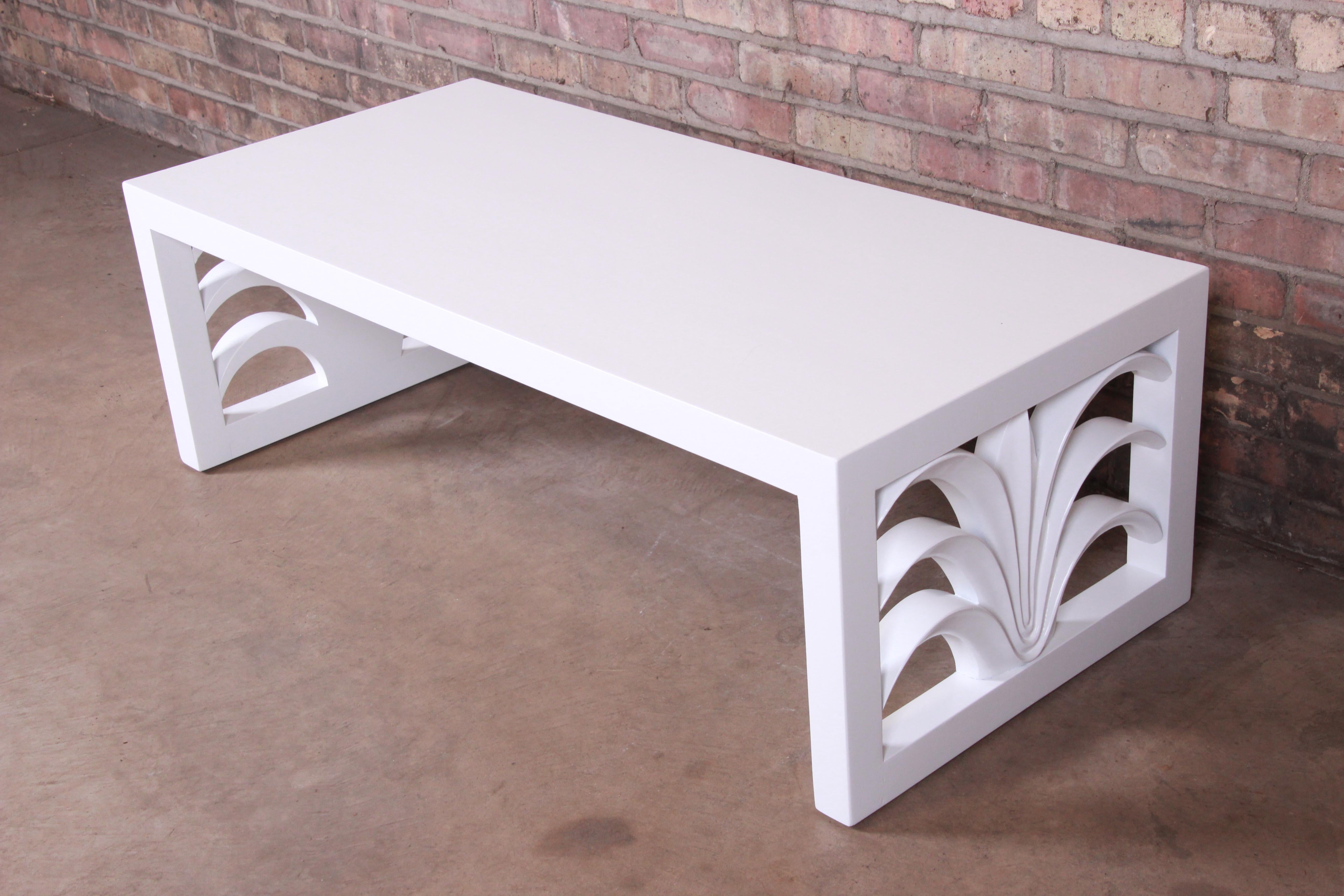 Mid-Century Modern Robsjohn-Gibbings for Widdicomb White Lacquered Palm Leaf Coffee Table, Restored