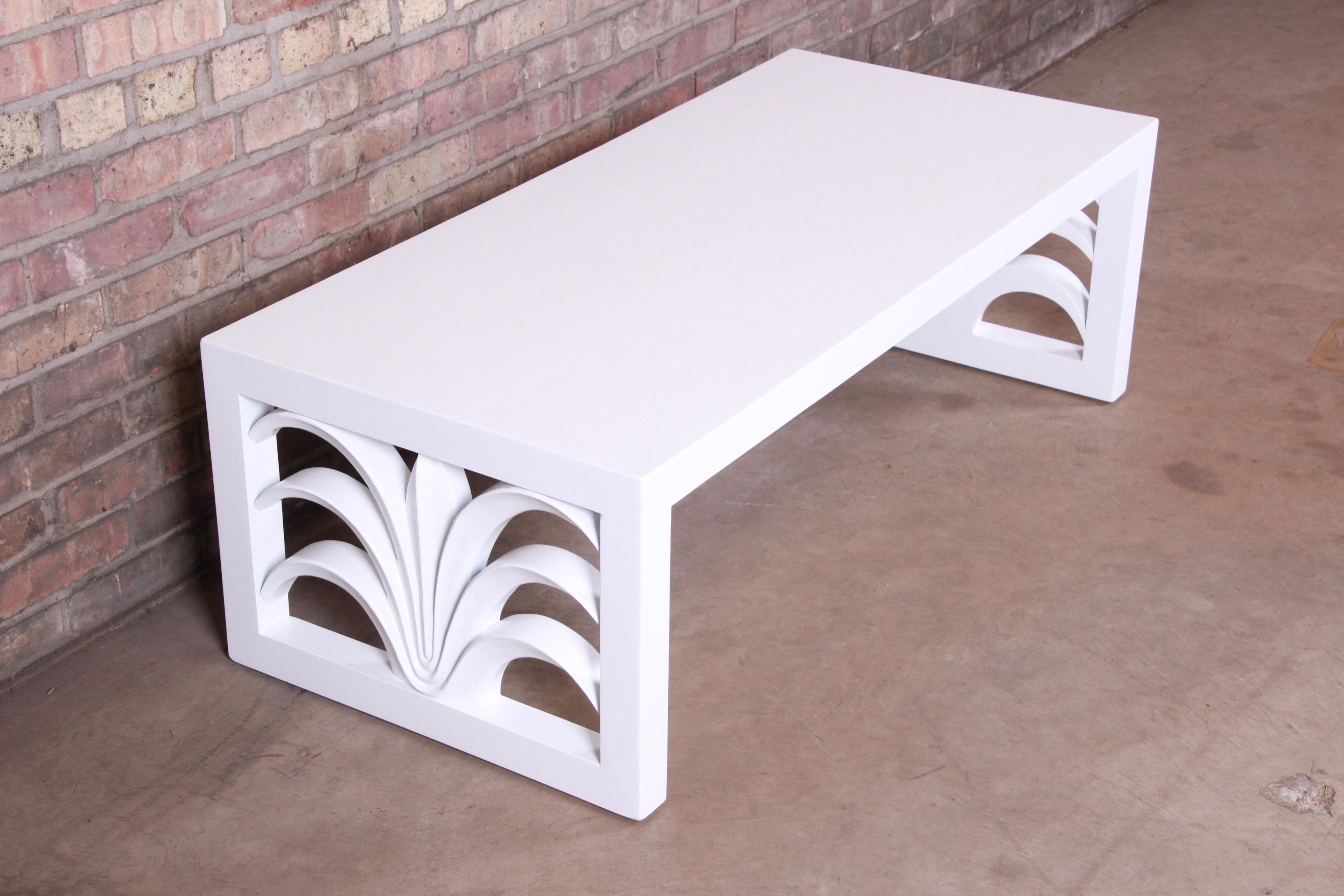 American Robsjohn-Gibbings for Widdicomb White Lacquered Palm Leaf Coffee Table, Restored