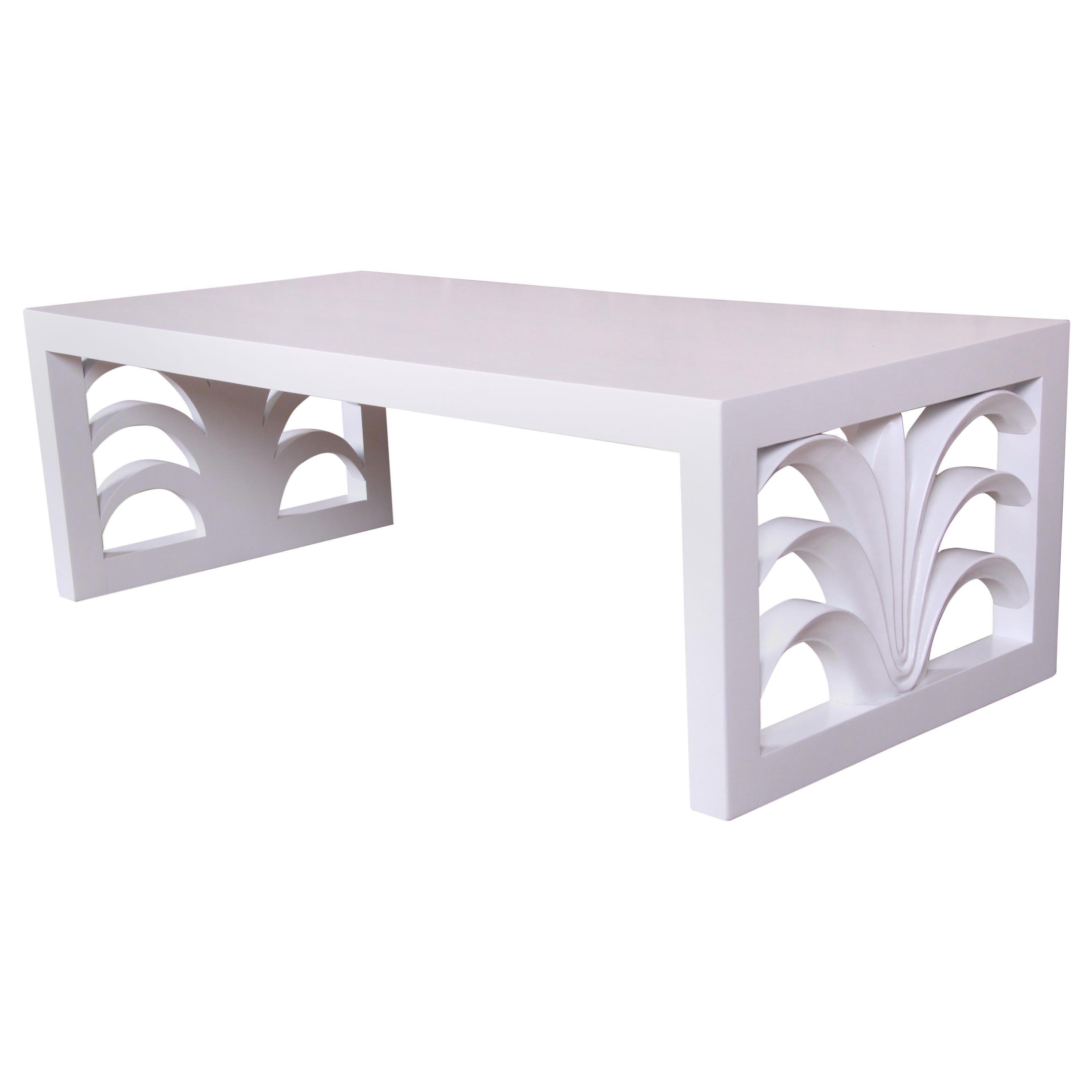 Robsjohn-Gibbings for Widdicomb White Lacquered Palm Leaf Coffee Table, Restored