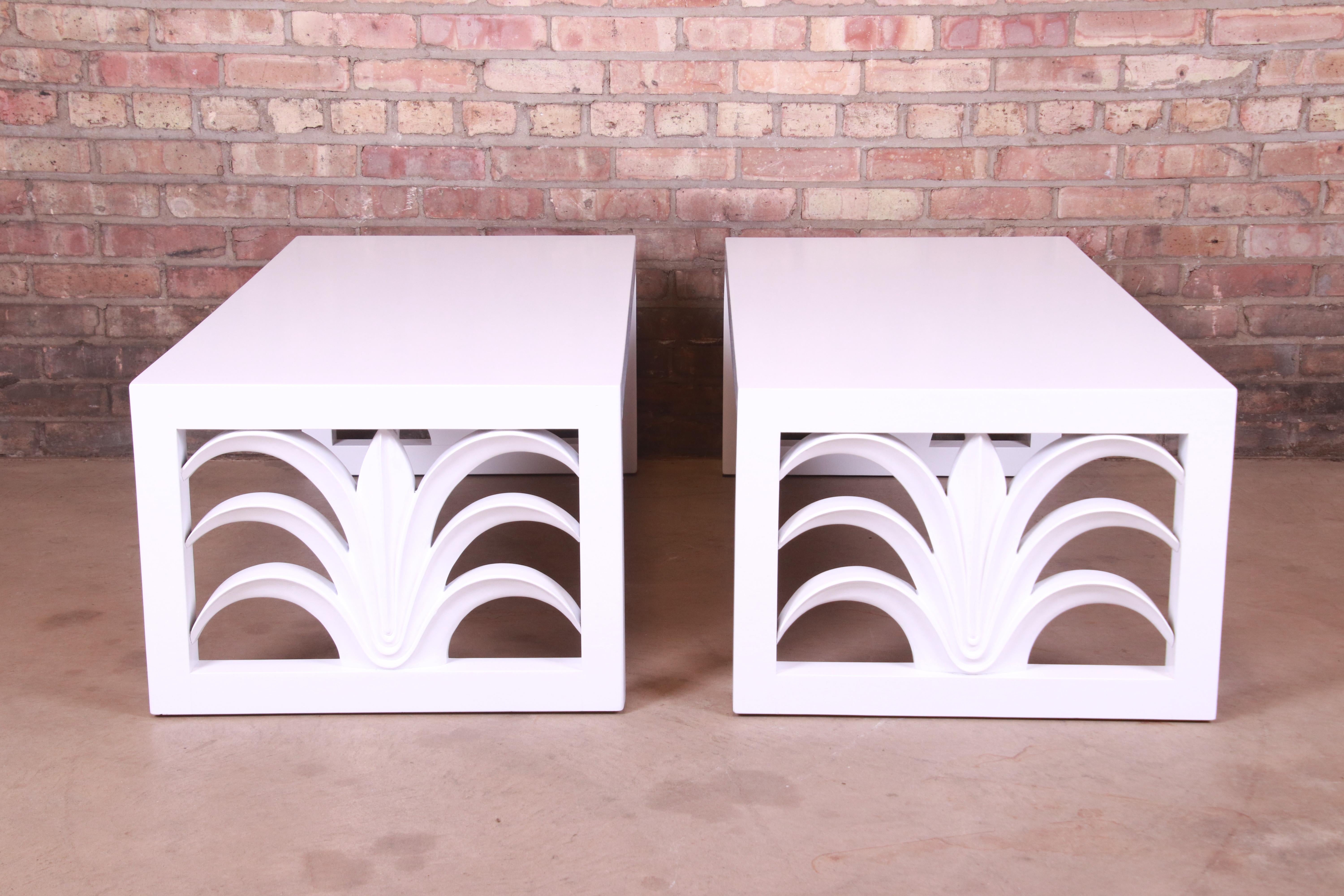 Robsjohn-Gibbings for Widdicomb White Lacquered Palm Leaf Coffee Tables, Pair 1