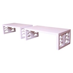 Robsjohn-Gibbings for Widdicomb White Lacquered Palm Leaf Coffee Tables, Pair