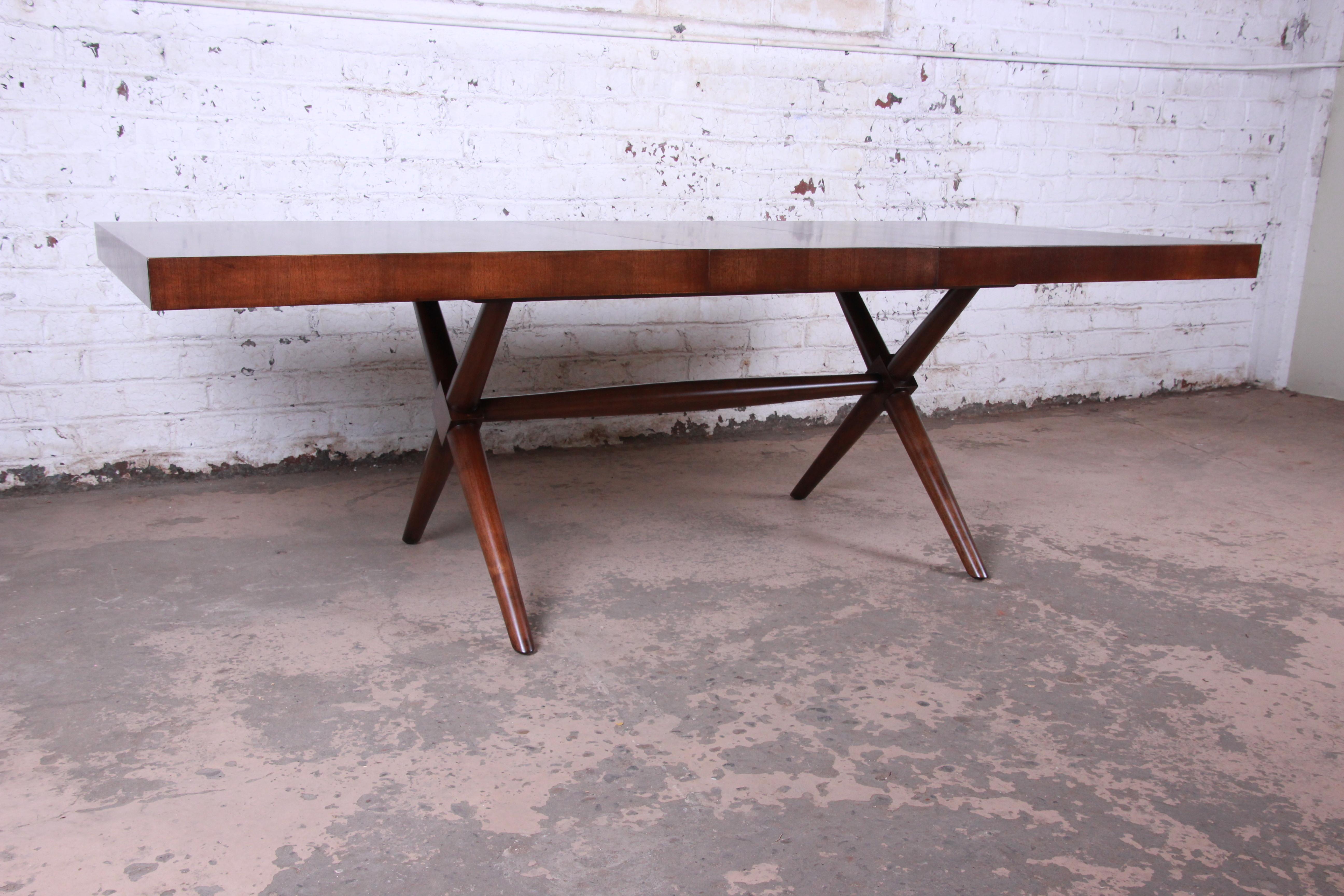 Robsjohn Gibbings for Widdicomb X-Base Walnut Dining Table, Newly Restored In Good Condition In South Bend, IN