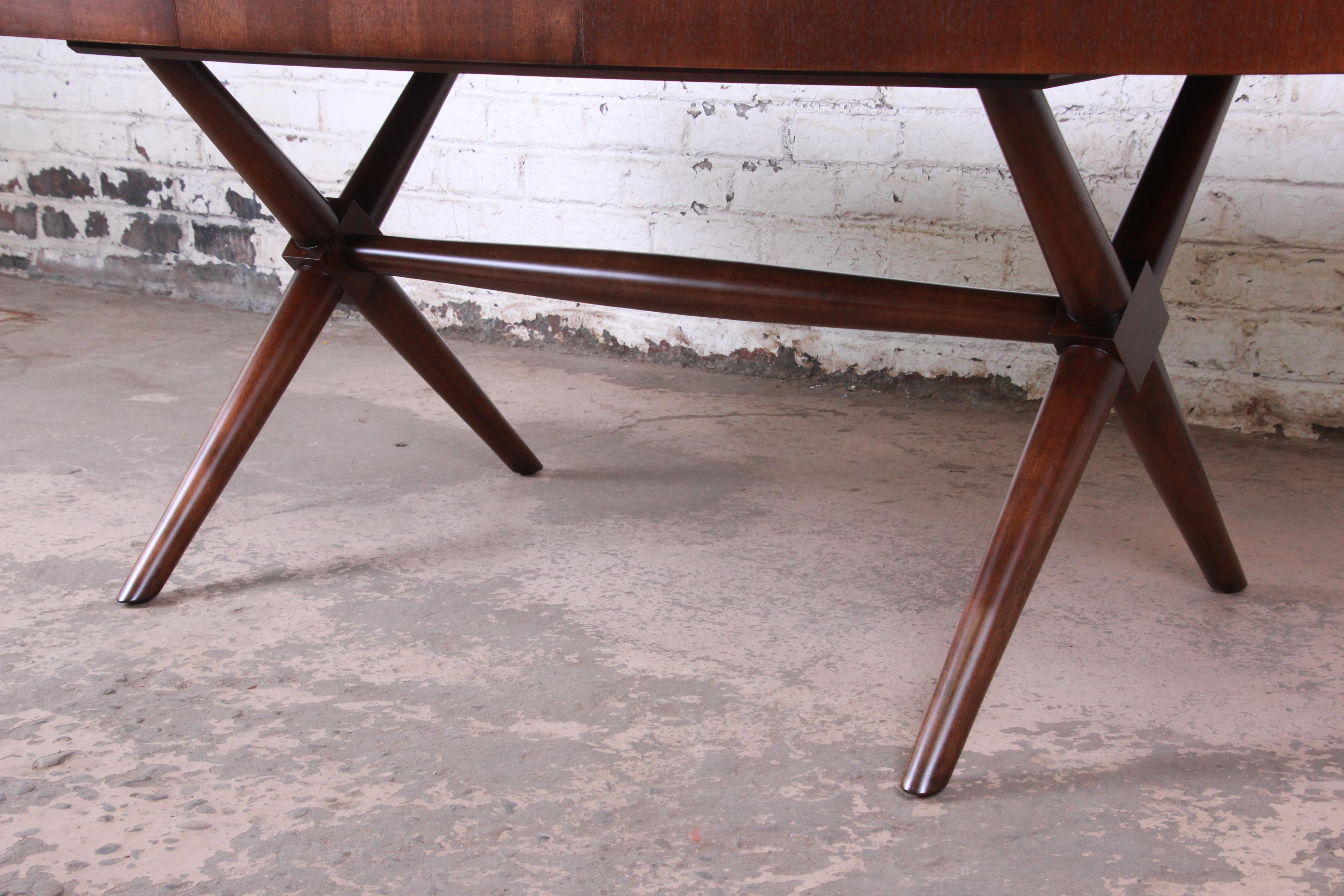 Mid-20th Century Robsjohn Gibbings for Widdicomb X-Base Walnut Dining Table, Newly Restored