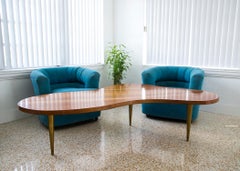 Robsjohn Gibbings Original Biomorphic Freeform Walnut and Brass Coffee Table