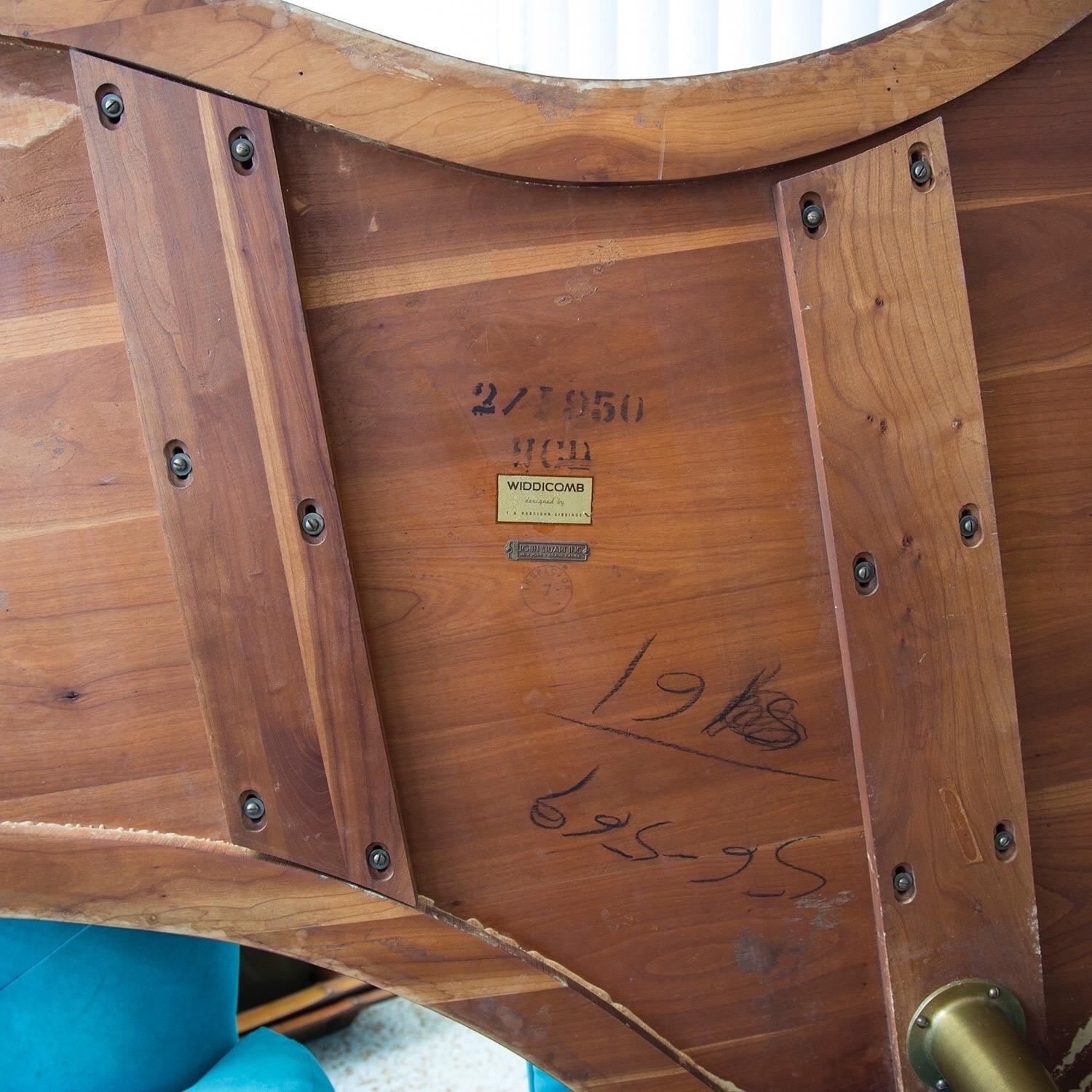 Hand-Crafted Robsjohn Gibbings Original Biomorphic Freeform Walnut and Brass Coffee Table For Sale