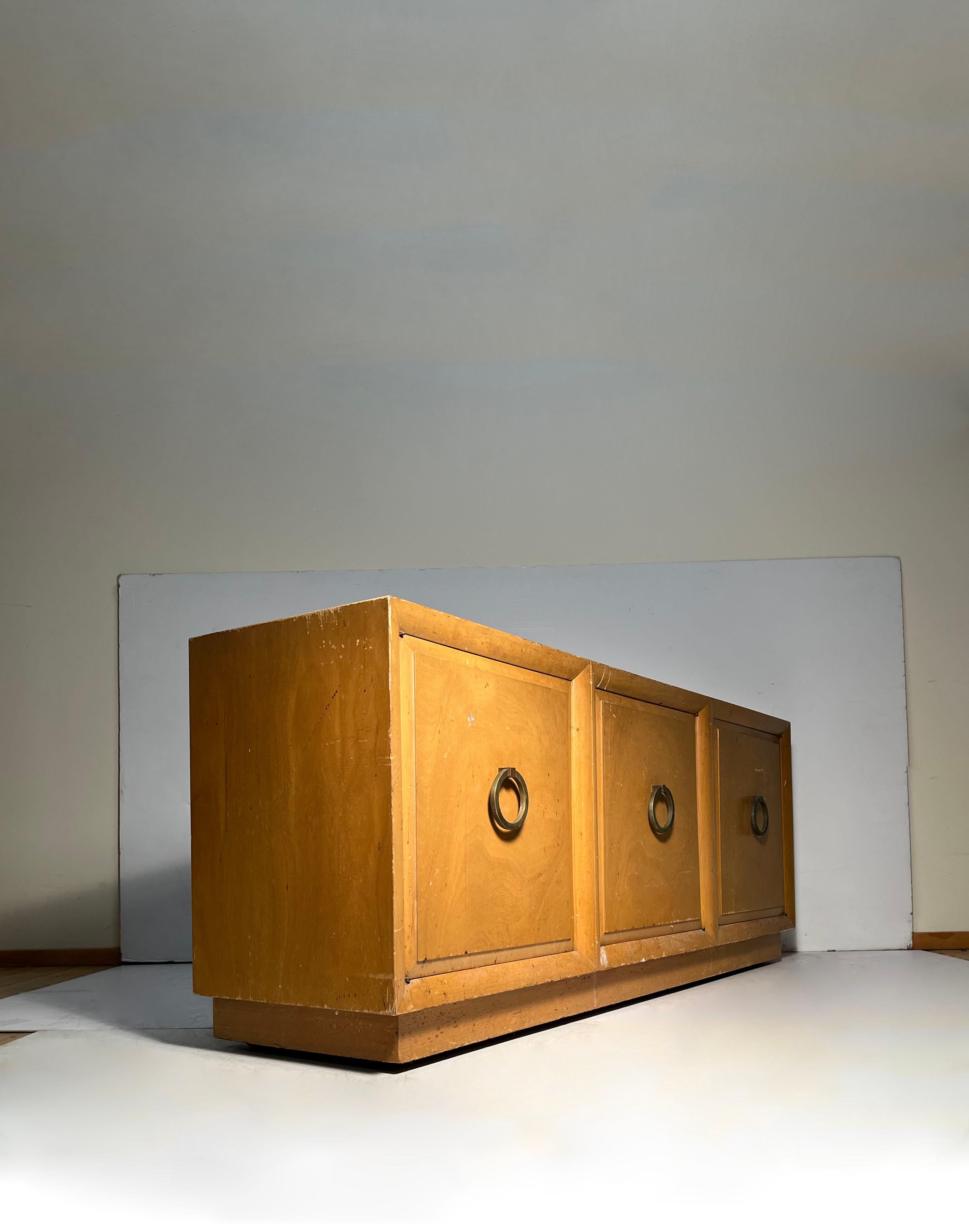 Mid-Century Modern Robsjohn Gibbings Sideboard Credenza Cabinet w Large Ring Pulls For Sale